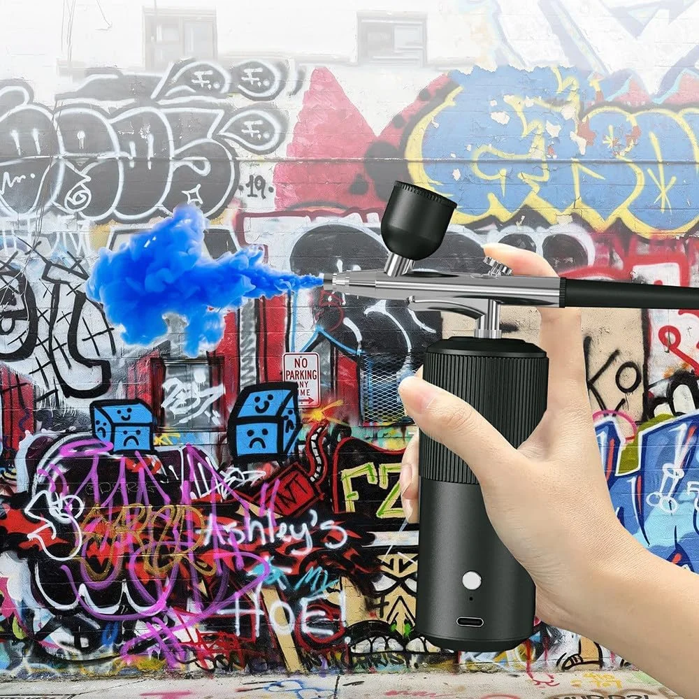 ست ایربراش نقاشی، ایربراش برقی قابل حمل، ابزار جوانسازی و آبرسانی پوست، ابزار زیبایی، ابزار دستی خانگی، با باتری 900 میلی آمپر، نازل 0.3 میلی متر ست ایربراش نقاشی، ایربراش برقی قابل حمل، ابزار جوانسازی و آبرسانی پوست، ابزار زیبایی، ابزار دستی خانگی، با باتری 900 میلی آمپر، نازل 0.3 میلی متر