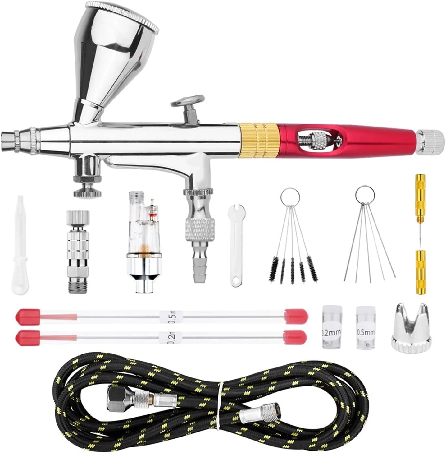 ایر براش مینی 9 سیسی با عملکرد دوگانه و مخزن رنگ جداشدنی، مناسب برای رنگ، طراحی ناخن، آرایش، تتو صورت، هنر DIY، رنگ قرمز و طلایی ایر براش مینی 9 سیسی با عملکرد دوگانه و مخزن رنگ جداشدنی، مناسب برای رنگ، طراحی ناخن، آرایش، تتو صورت، هنر DIY، رنگ قرمز و طلایی