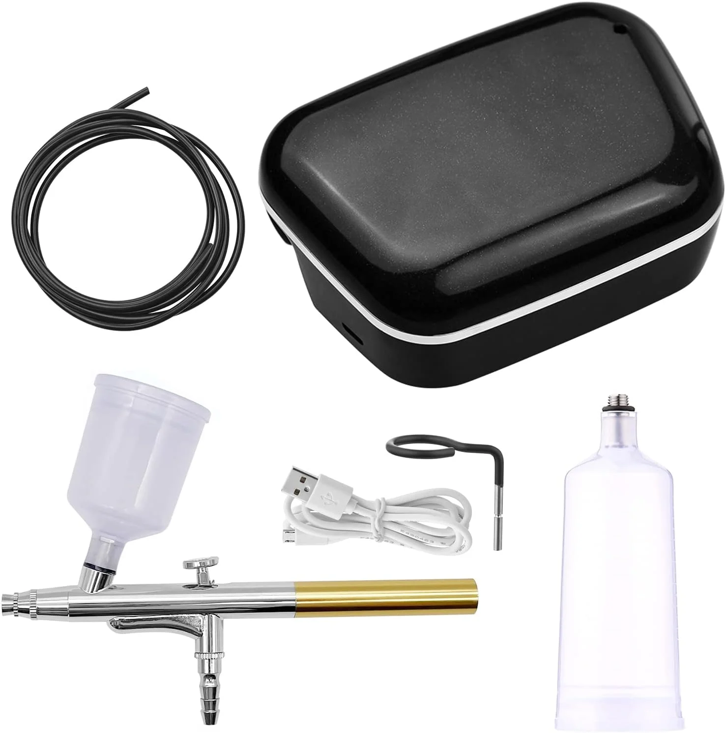 کیت چند منظوره ایرورامی با کمپرسور و ایربراش دستی دو حالته با فشار 18PSI، تغذیه از طریق USB به همراه 2 عدد مخزن رنگ برای نقاشی، مدل سازی، رنگ آمیزی، طراحی ناخن، آرایش و تزیین کیک