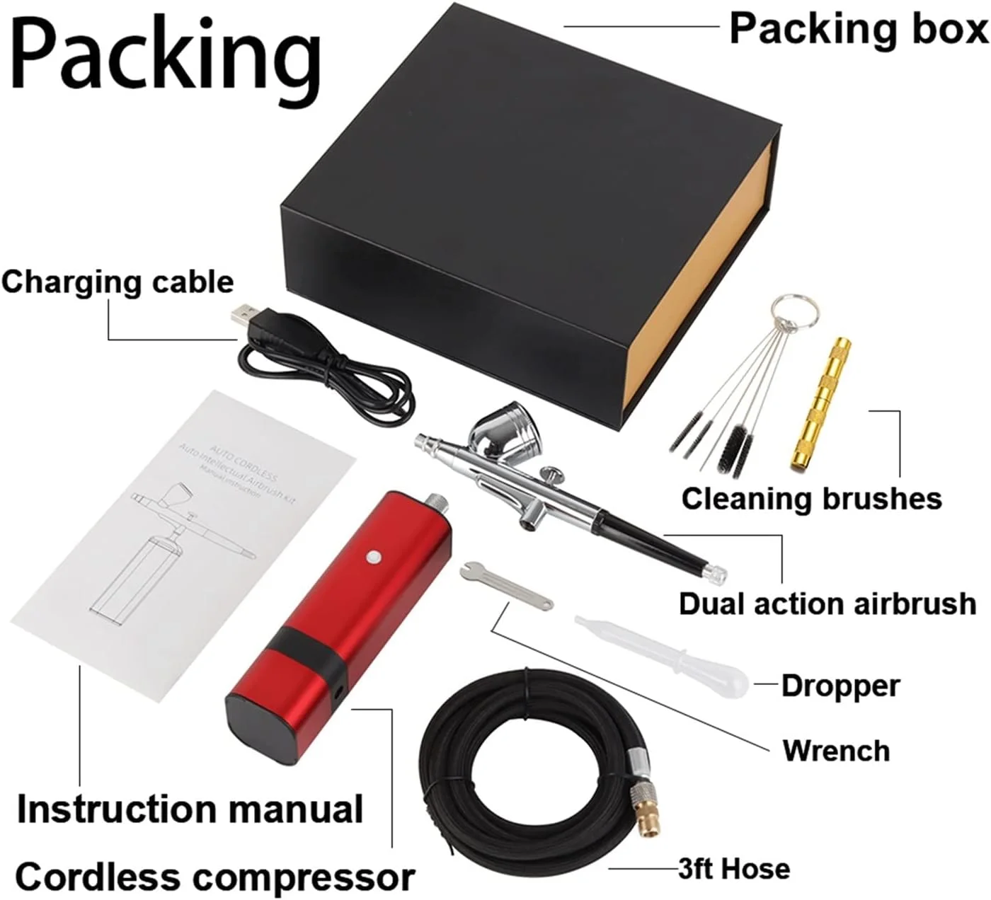 کیت کمپرسور ایربراش بی‌سیم قابل حمل 30 PSI مدل TM80S برای آرایش، نقاشی هنری، طراحی ناخن، تزیین کیک، خالکوبی، مدل‌سازی و هنرمندان مناسب برای دیوارها، سقف، و نرده‌های داخلی و خارجی