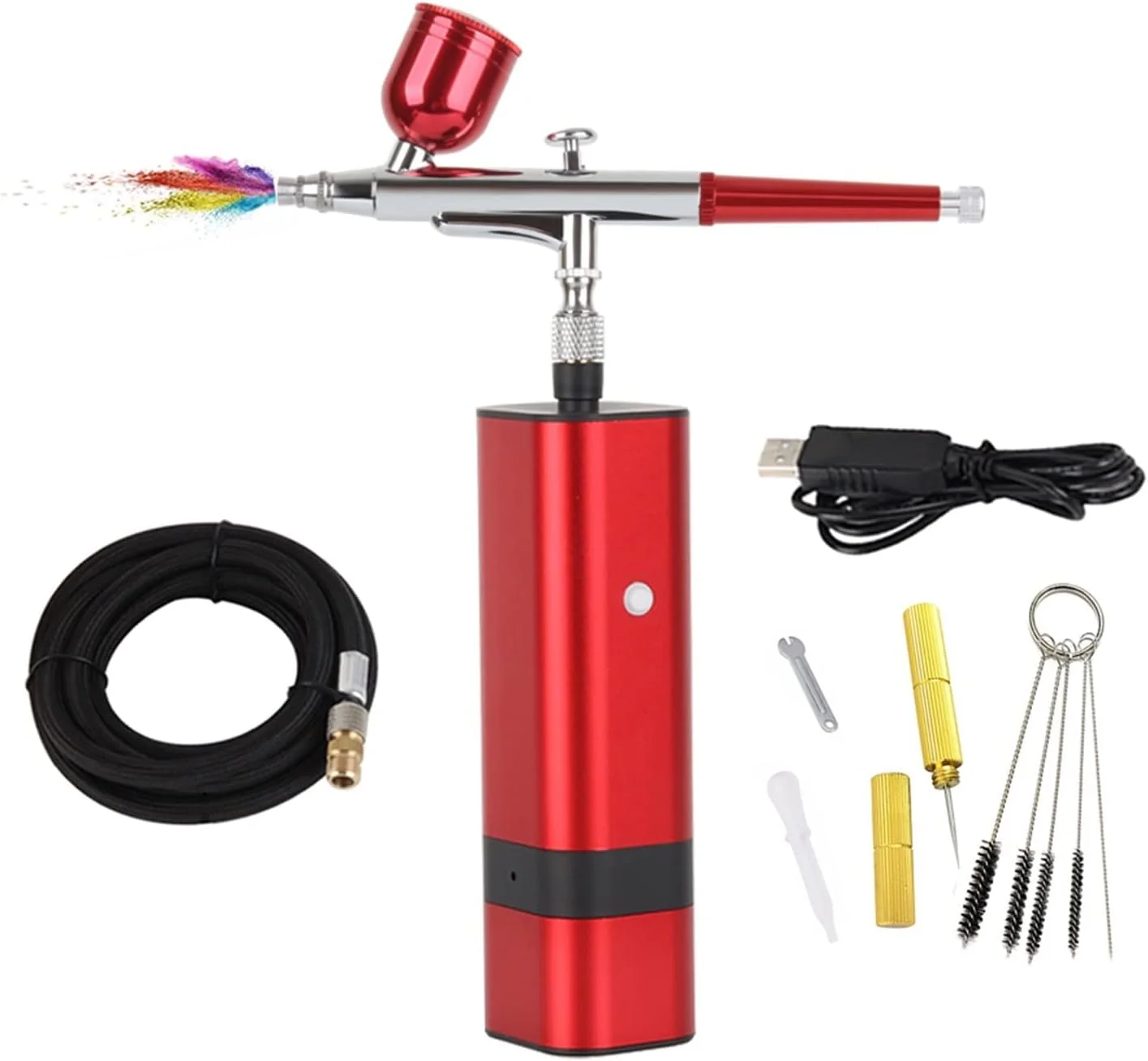 ایر براش مینی BREAUX با کاپ قابل تعویض، رنگ مشکی و قرمز، مناسب نقاشی، آرایشگری، آرایش، تزیین غذا، تاتو، طراحی ناخن و ابزار سندبلاست (رنگ: A) (رنگ: G)