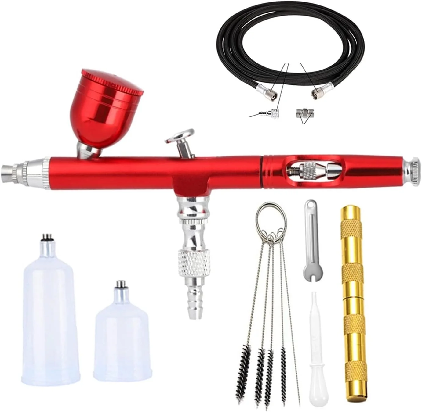 کیت ایربراش، ایربراش دوال اکشن گرانشی، نازل 0.3 میلی متری، تفنگ اسپری برای تزئین کیک، مانیکور ناخن به همراه کیت تمیز کننده برای نقاشی و مدل سازی DIY
