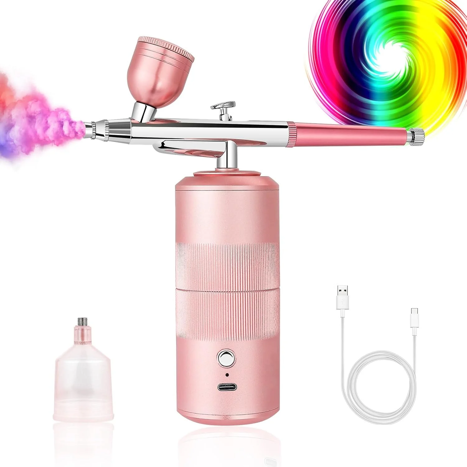 دستگاه ایربراش LIARTY با کمپرسور، ایربراش دستی شارژی، ایربراش بی سیم حرفه ای قابل حمل برای طراحی ناخن، آرایش، آرایشگری، تزیین کیک، نقاشی (رز)
