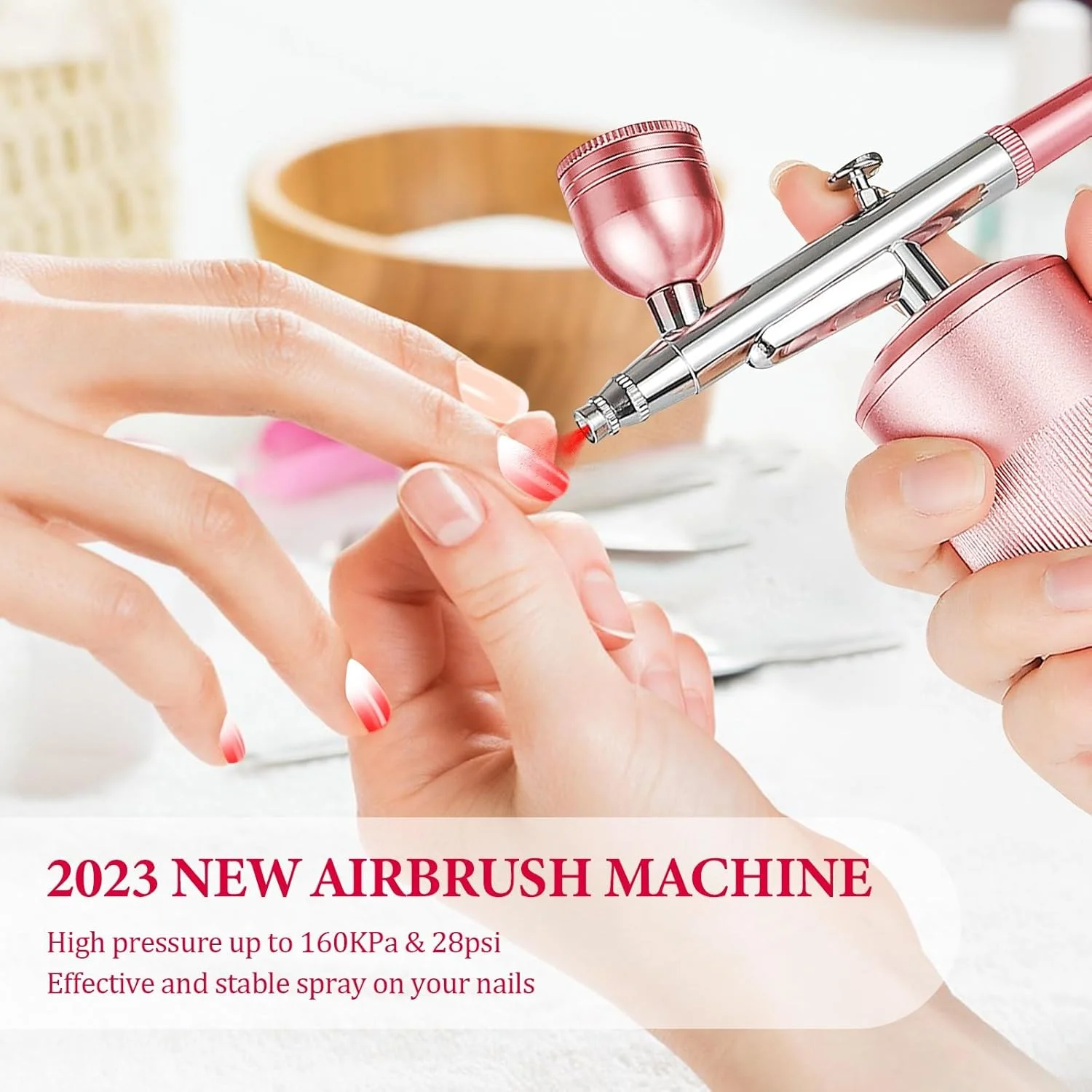 دستگاه ایربراش LIARTY با کمپرسور، ایربراش دستی شارژی، ایربراش بی سیم حرفه ای قابل حمل برای طراحی ناخن، آرایش، آرایشگری، تزیین کیک، نقاشی (رز)