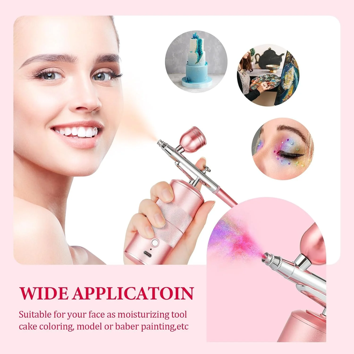 دستگاه ایربراش LIARTY با کمپرسور، ایربراش دستی شارژی، ایربراش بی سیم حرفه ای قابل حمل برای طراحی ناخن، آرایش، آرایشگری، تزیین کیک، نقاشی (رز)