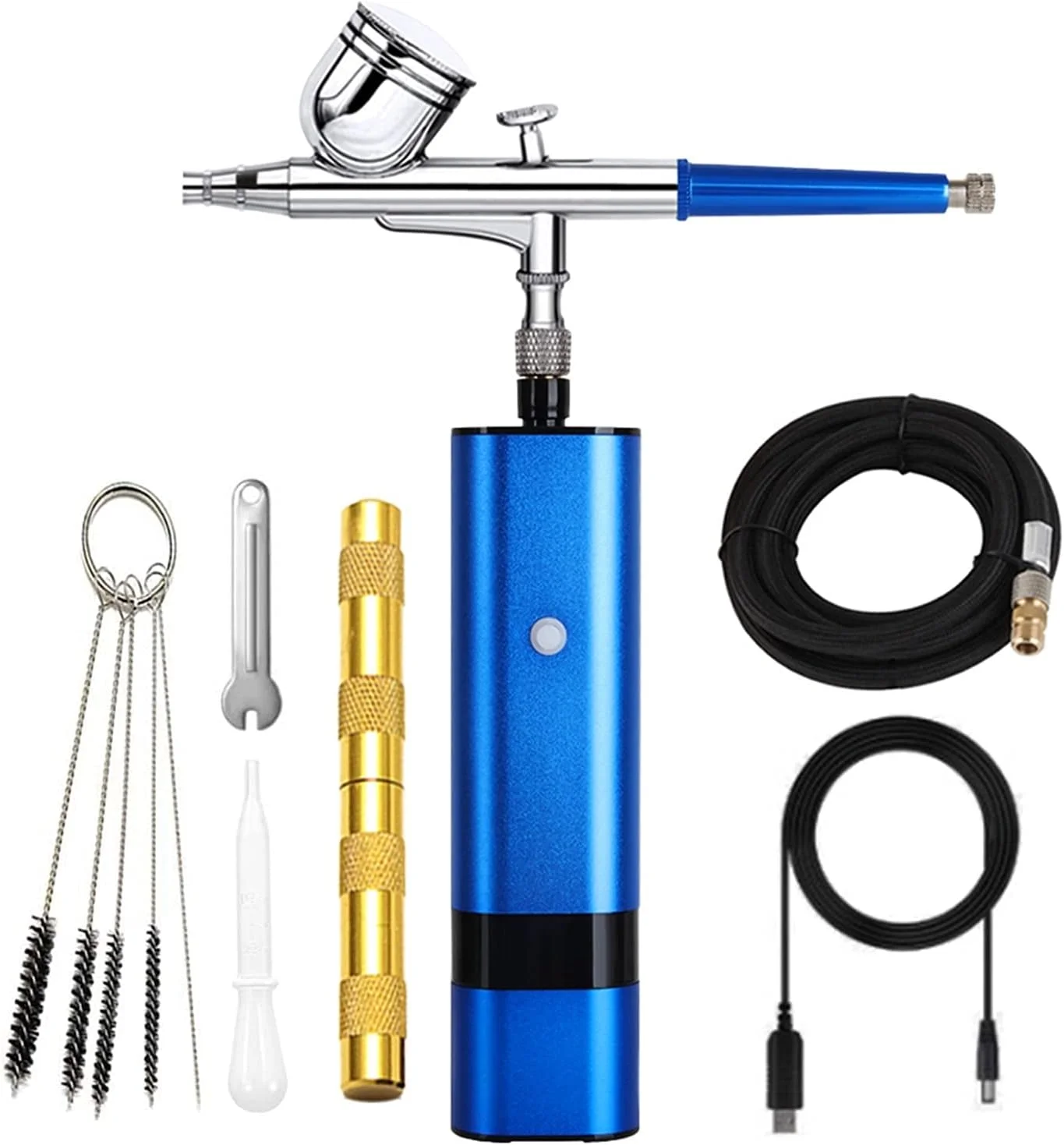 کمپرسور ایربراش رنگ آبی 32 PSI قابل شارژ بی سیم مناسب پوست، تاتو، ناخن، آرایش، طراحی تی شرت، هنر و سندبلاست