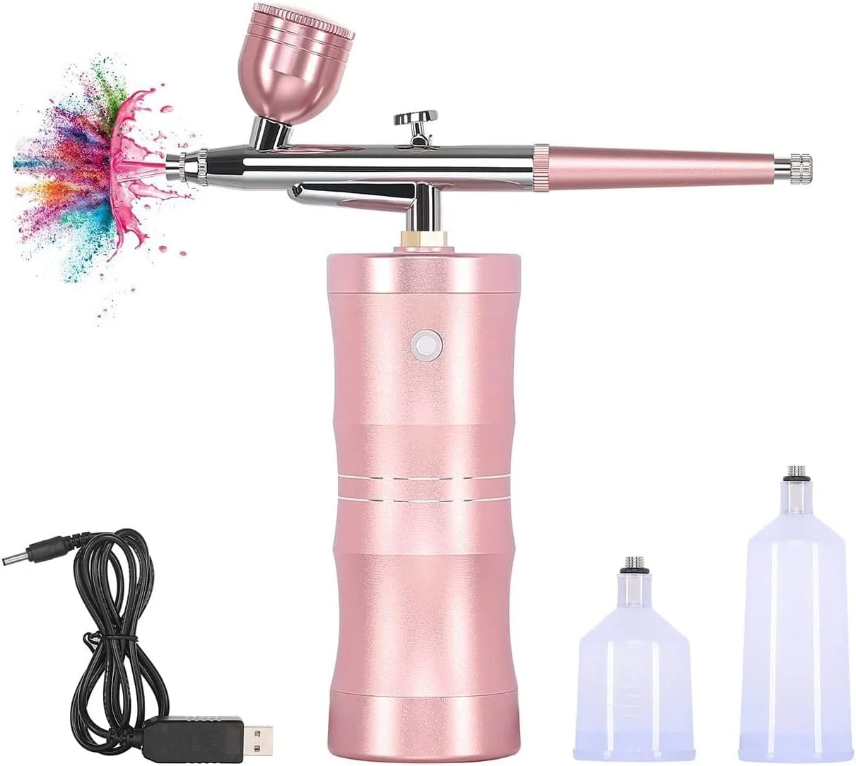 ایر براش شارژی دستی مینی، تفنگ ایربراش بی سیم قابل حمل برای آرایش، تاتو، طراحی ناخن (صورتی)