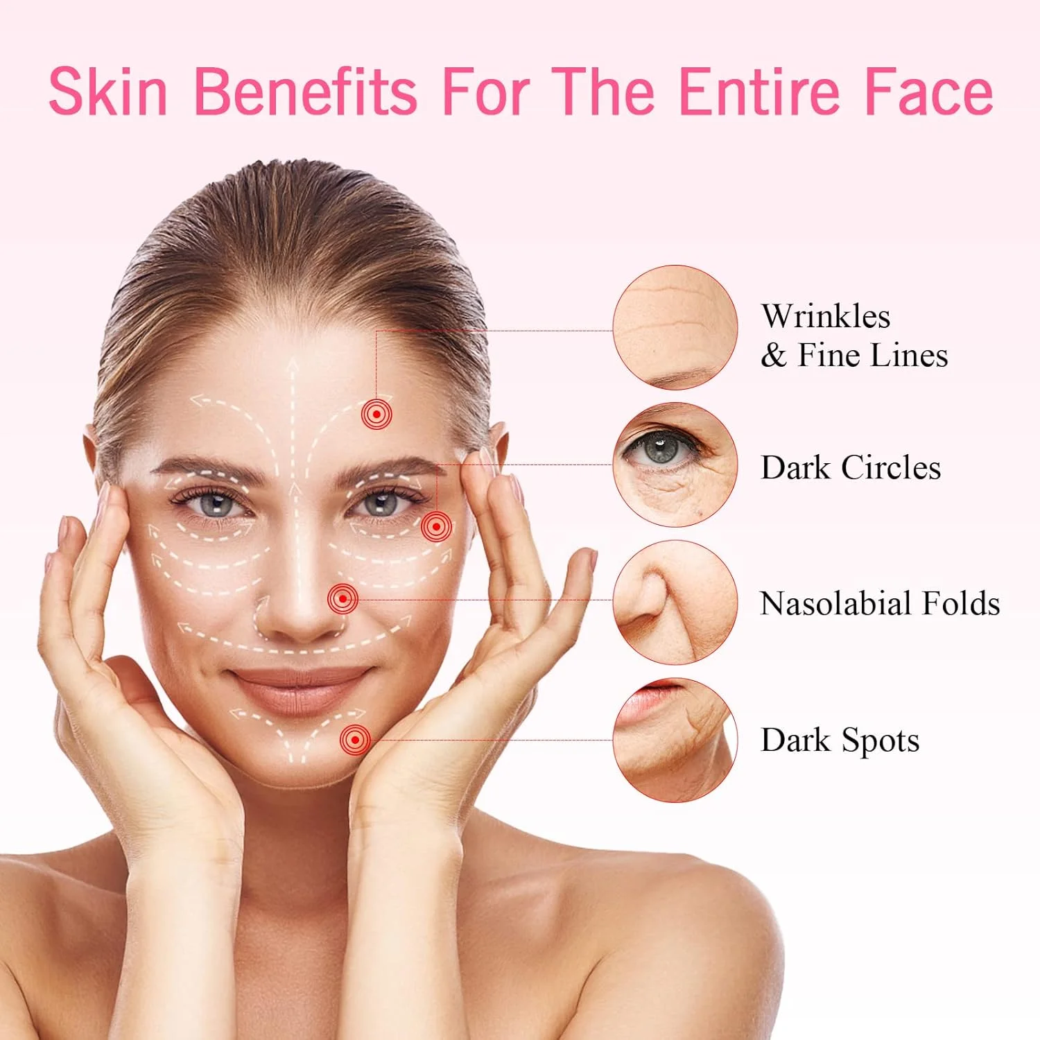 دستگاه یو اس یو آی ایی 4 در 1 برای صورت، نور قرمز درمانی برای صورت و گردن، ماساژور صورت، کاهش چین و چروک، ابزار ضد پیری صورت، نسخه ارتقا یافته 2022 - صورتی