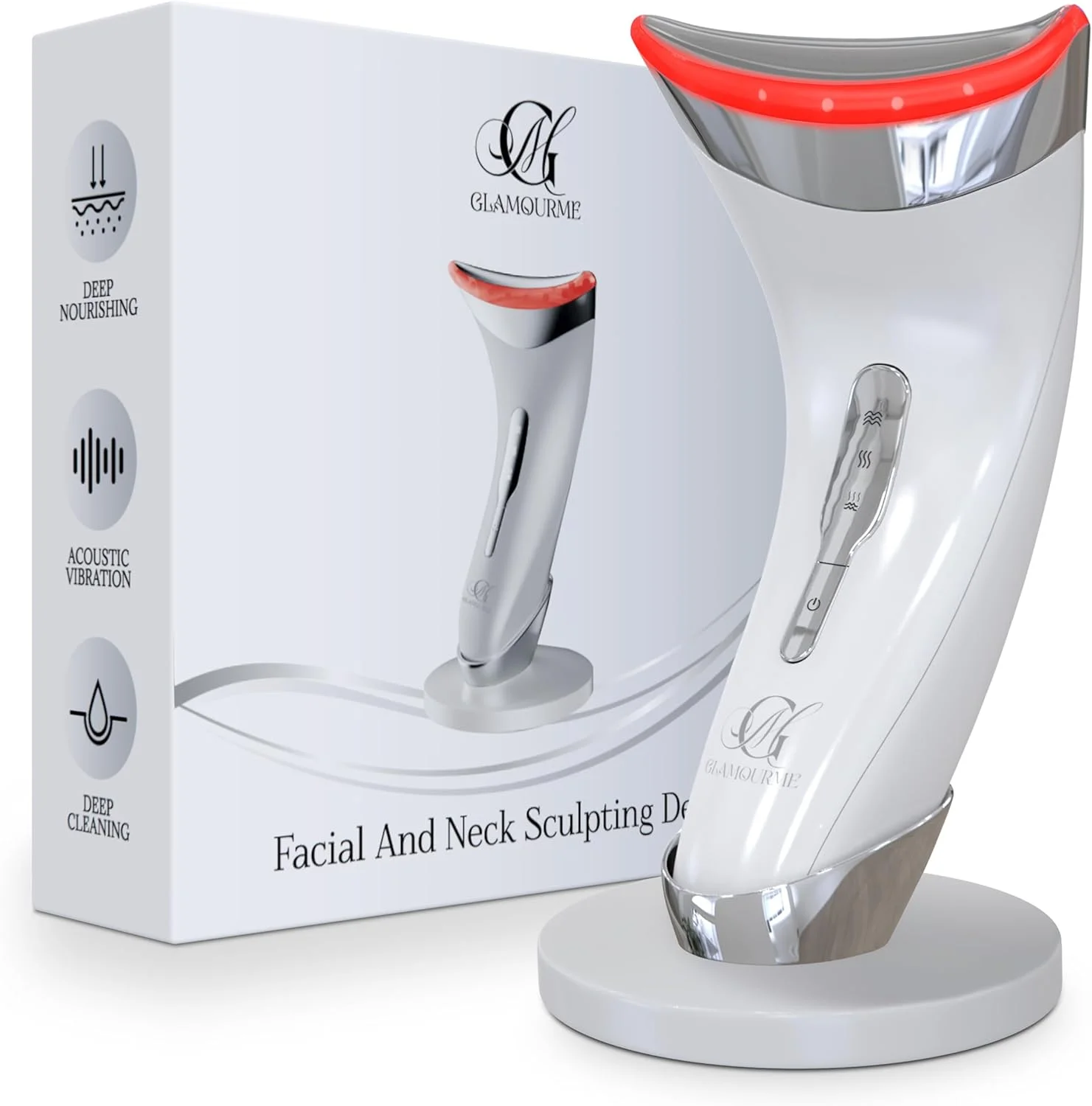 دستگاه نور درمانی قرمز برای صورت - ماساژور تخلیه لنفاوی - ابزار فرم دهی صورت برای کاهش خطوط ریز و چین و چروک - ماساژور زیبایی LED سه کاره برای صورت و گردن