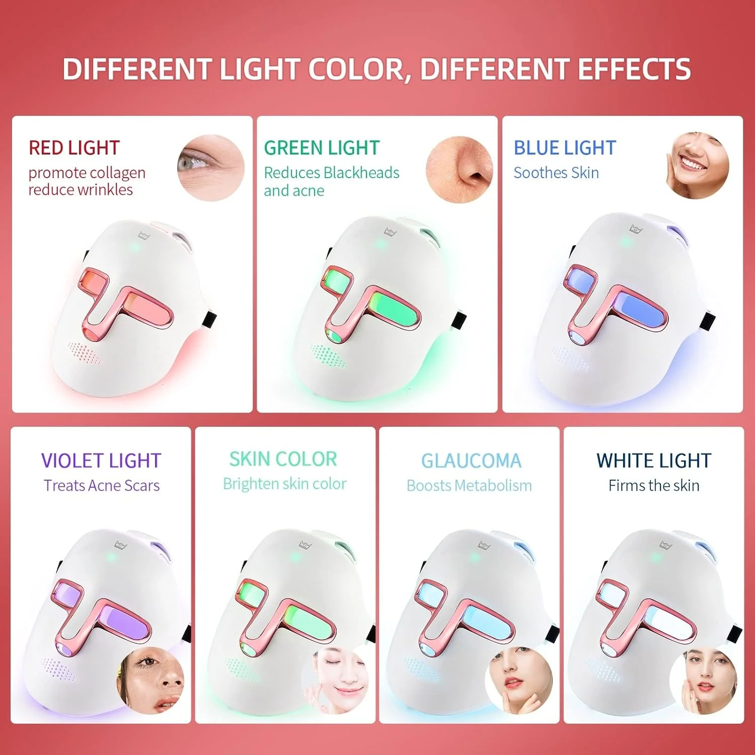 ماسک صورت LED بی سیم LIARTY، ماسک نور 7 رنگ با 270 عدد لامپ، ماسک نور LED شارژی برای زیبایی صورت، ضد پیری