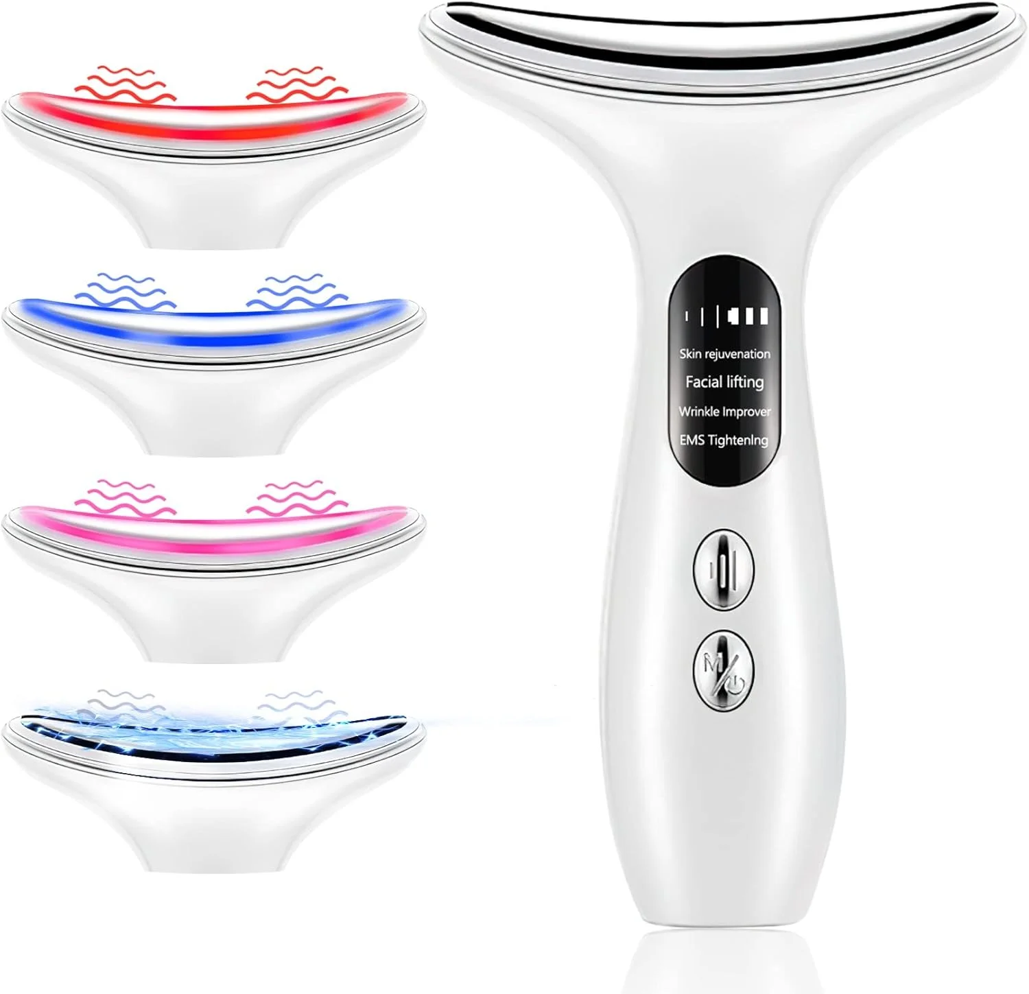 ماساژور صورت و گردن Aikertec، ابزار الکتریکی کانتورینگ صورت و گردن با 3 رنگ LED، دستگاه زیبایی جوانسازی پوست با گرمایش و لرزش برای لیفت و سفت کردن پوست