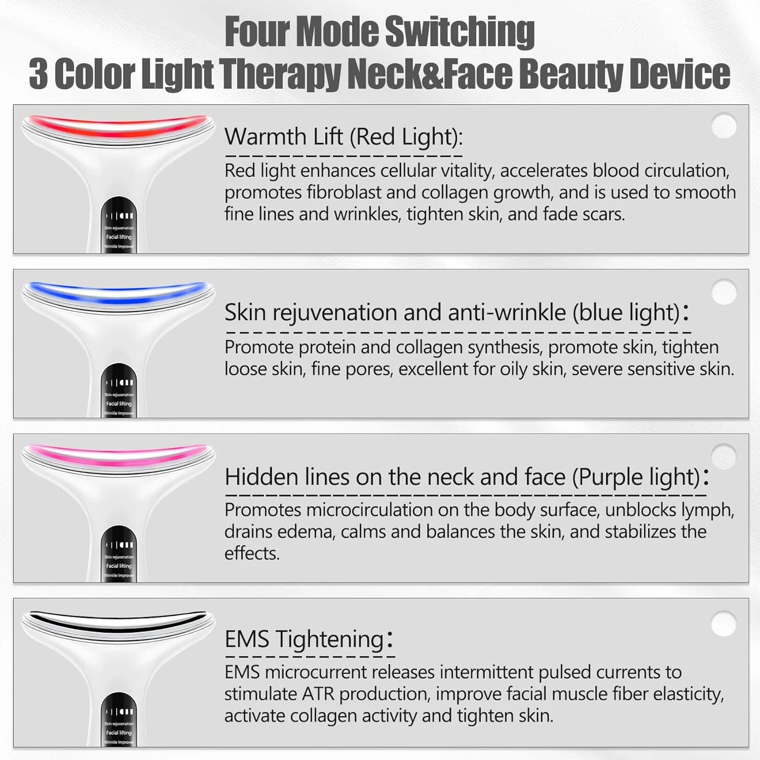 ماساژور صورت و گردن Aikertec، ابزار الکتریکی کانتورینگ صورت و گردن با 3 رنگ LED، دستگاه زیبایی جوانسازی پوست با گرمایش و لرزش برای لیفت و سفت کردن پوست