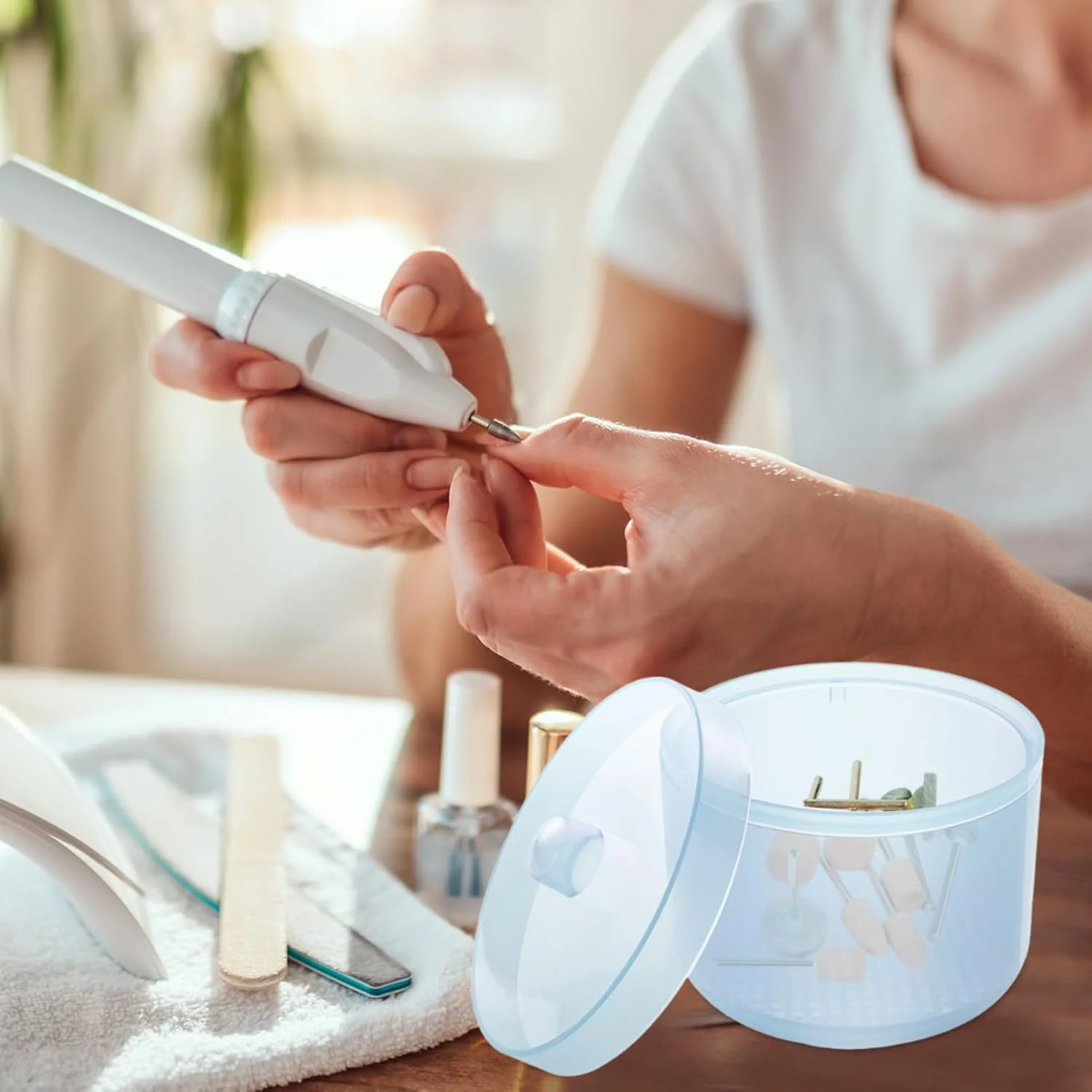 ظرف تمیز کننده ابزار ناخن، جعبه تمیز کننده چند منظوره ابزار ناخن برای مانیکور، پدیکور، سالن، مسافرت