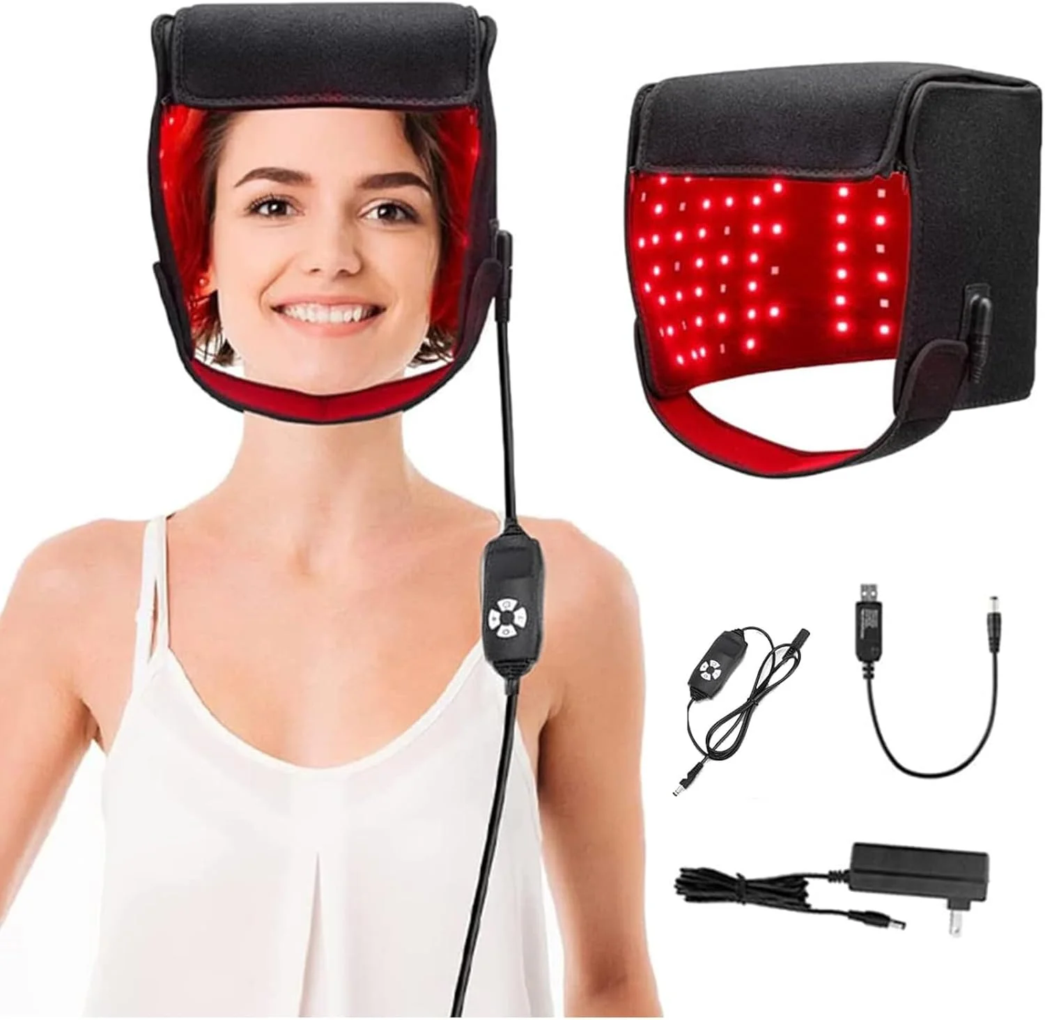 کلاه درمان با نور قرمز ال ای دی، 215 ال ای دی 660 نانومتر 850 نانومتر، کلاه مراقبت از رشد مجدد مو، قابل تنظیم زمان و روشنایی، ترویج مراقبت از رشد مجدد مو و رشد سریع مو برای مردان و زنان