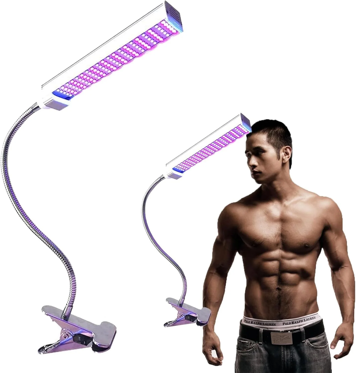 چراغ برنزه کننده LED با طول موج 365 نانومتر، دارای گیره، طراحی زمان‌بندی، قابلیت تنظیم 360 درجه و ناحیه تابش 60 * 30 سانتی‌متر، برای برنزه کردن صورت و بدن