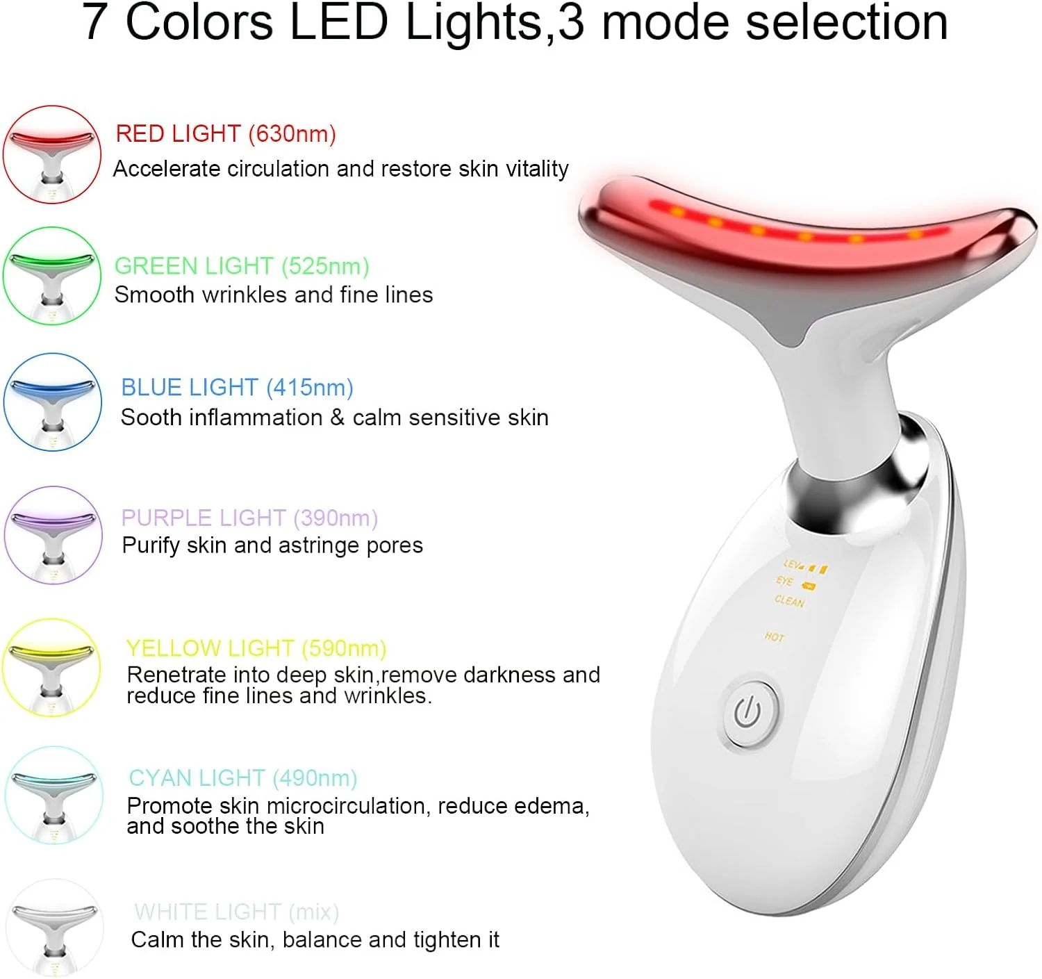 ماساژور صورت و گردن، ابزارهای مراقبت از پوست چند منظوره صورت، دستگاه زیبایی صورت و گردن LED 7 رنگ برای استفاده در منزل