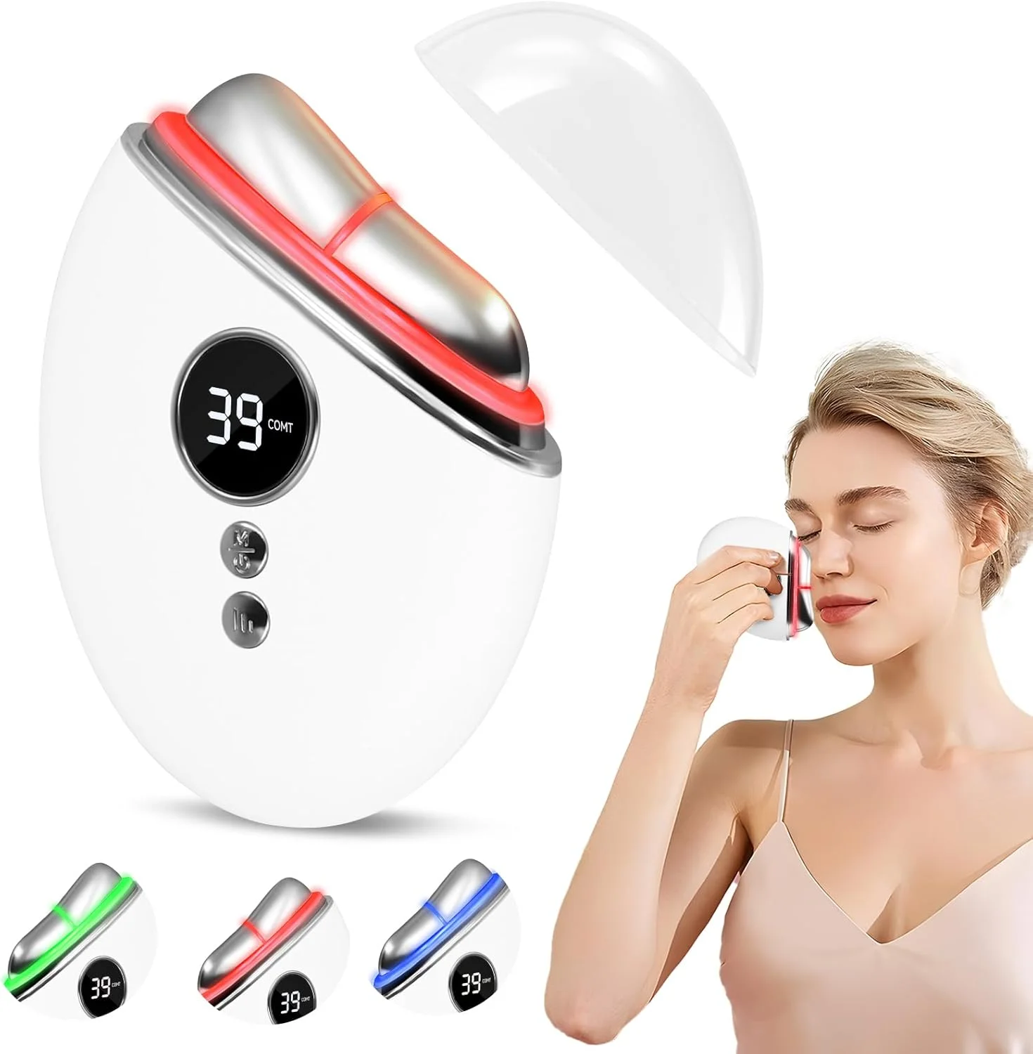 ماساژور برقی ضد چروک صورت، ماساژ ای ام اس برای لیفت صورت، دستگاه زیبایی با 3 حالت ال ای دی، 5 سطح گوا شا برقی با ویبره