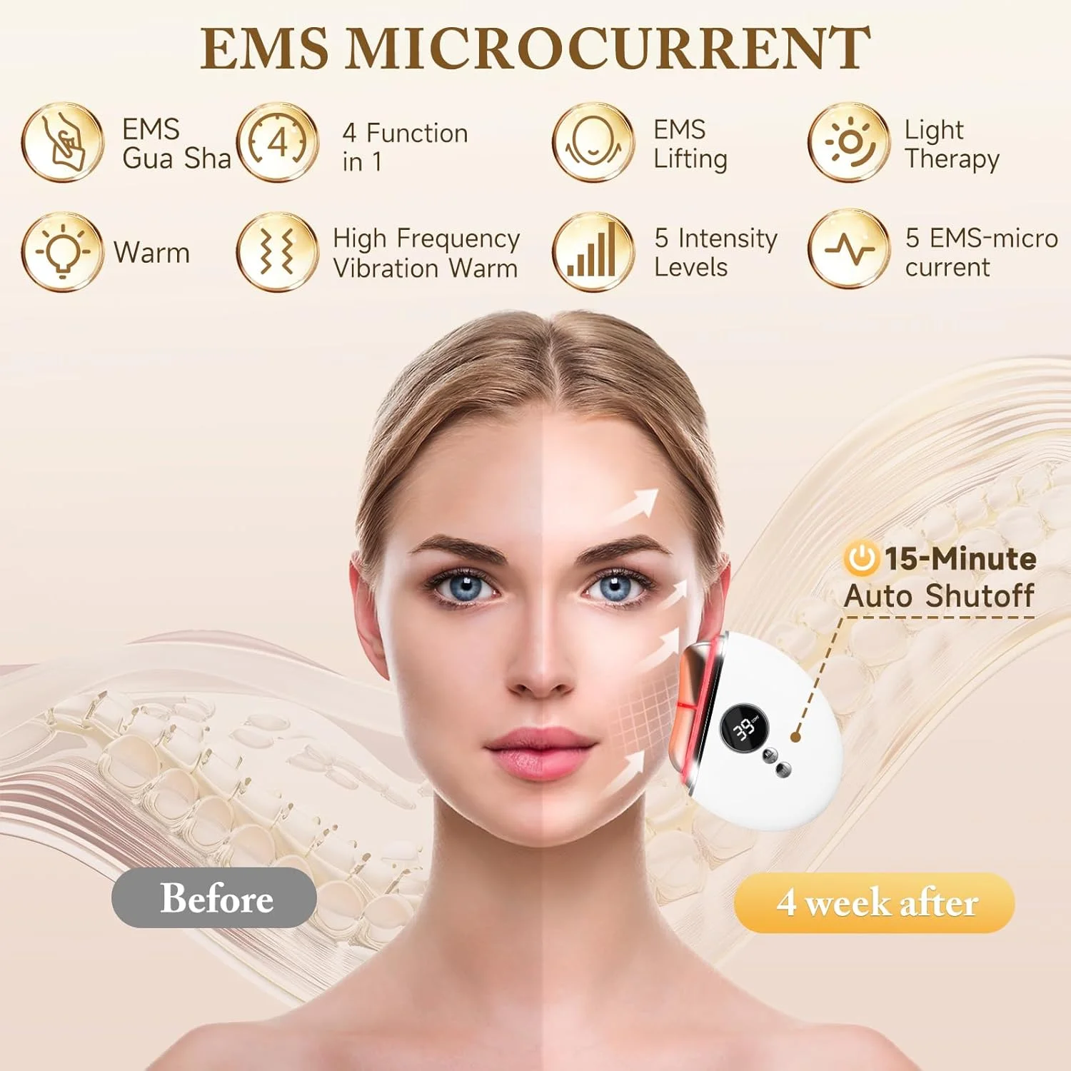 ماساژور برقی ضد چروک صورت، ماساژ ای ام اس برای لیفت صورت، دستگاه زیبایی با 3 حالت ال ای دی، 5 سطح گوا شا برقی با ویبره