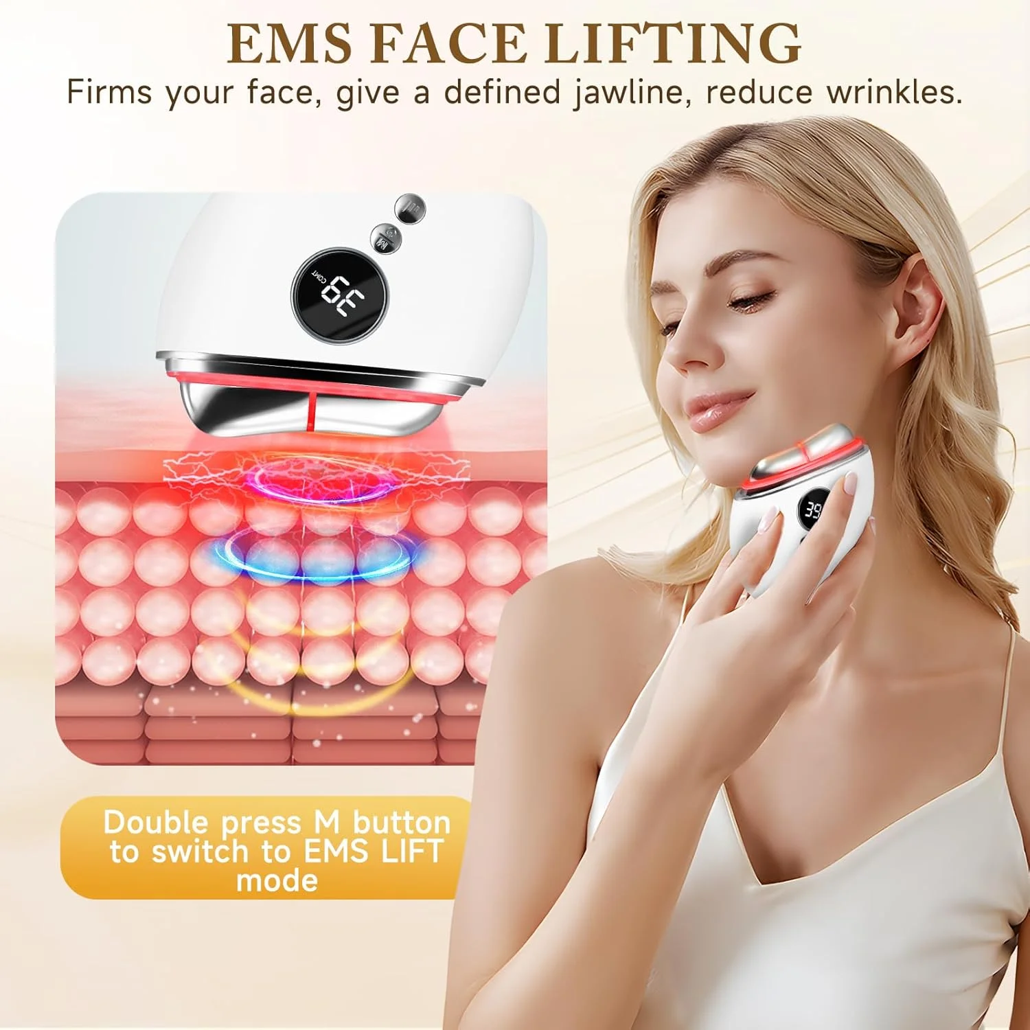ماساژور برقی ضد چروک صورت، ماساژ ای ام اس برای لیفت صورت، دستگاه زیبایی با 3 حالت ال ای دی، 5 سطح گوا شا برقی با ویبره