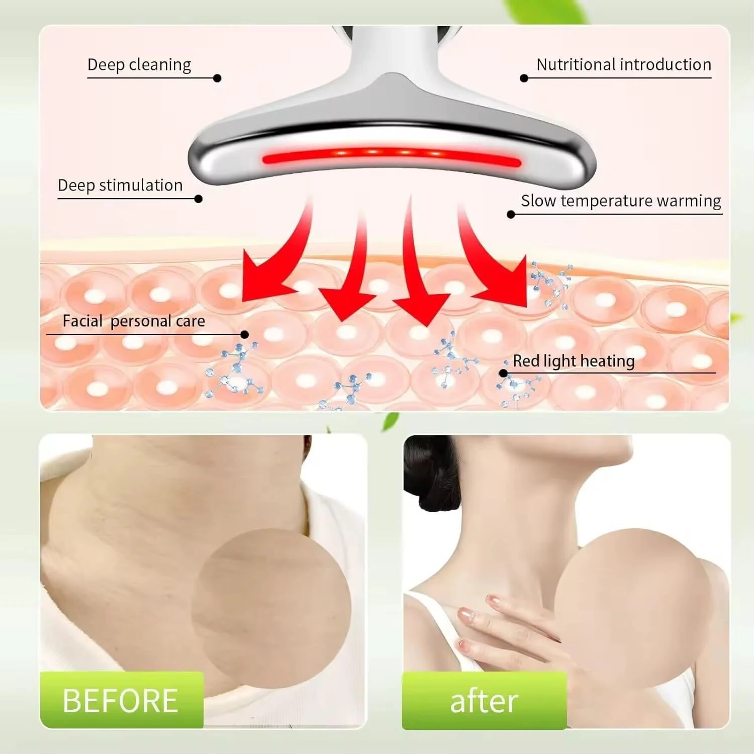 ماساژور صورت با نور LED، دارای 7 حالت رنگی، فناوری EMS، گرمایش 45 درجه سانتیگراد، دستگاه سفت کننده و فرم دهنده صورت