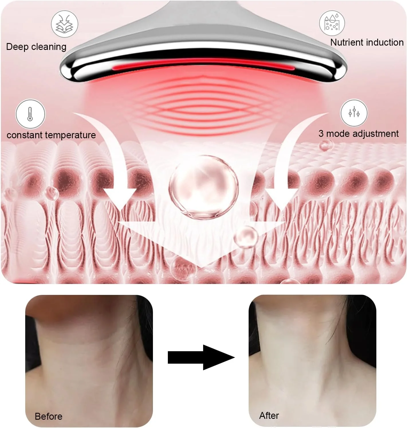 ماساژور صورت و گردن، نور درمانی ال ای دی 7 رنگ برای صورت و گردن، ابزارهای مراقبت از پوست چند منظوره صورت، دستگاه زیبایی برای استفاده در منزل