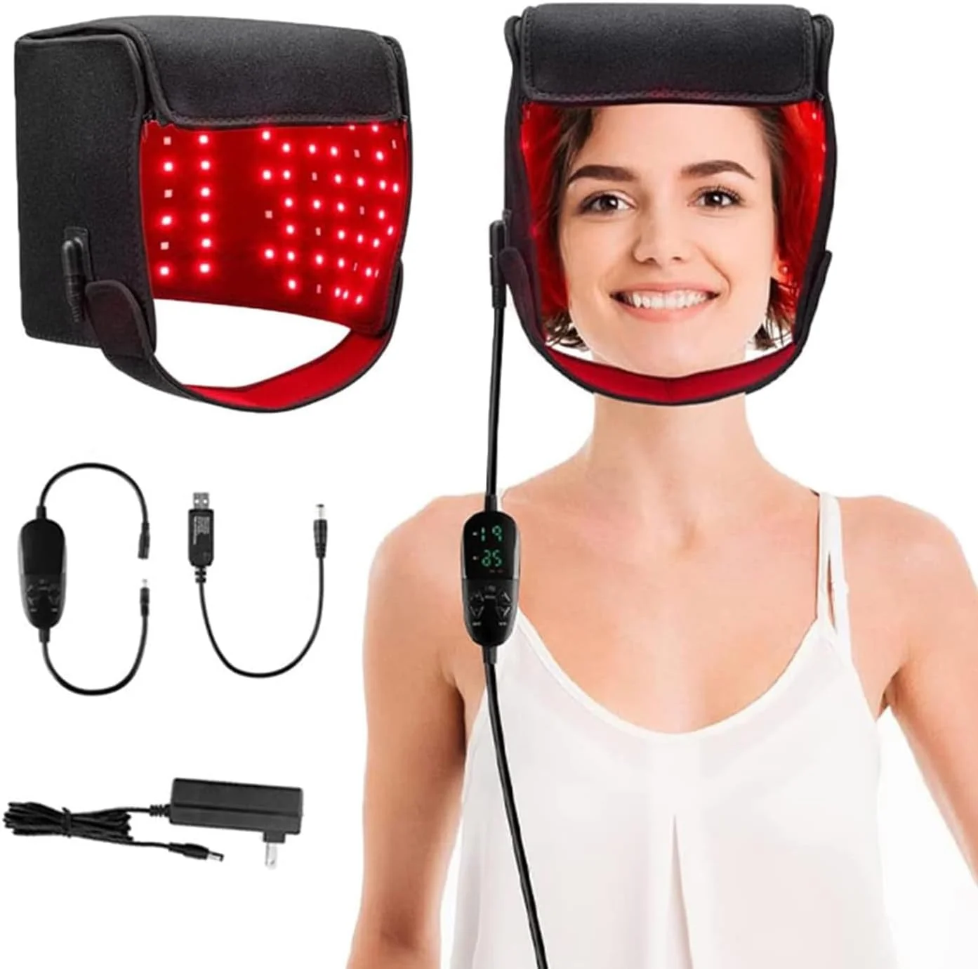 کلاه درمان با نور قرمز LED، نور مادون قرمز با توان بالا و تابش نور قرمز، 215 عدد ال ای دی 660 نانومتر و 850 نانومتر دستگاه درمان با ال ای دی مادون قرمز نزدیک برای مراقبت و تقویت مو