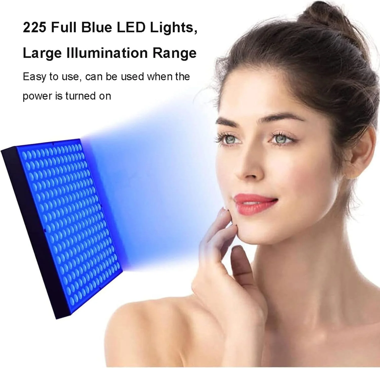 لامپ برنزه کننده خانگی با ماسک چشم و براکت، لامپ آفتاب گرفتن خانگی با نور آبی کامل 460 نانومتری، لامپ آفتابی صورت و بدن، با 225 عدد LED، دستگاه خود برنزه کننده پوست 45 وات