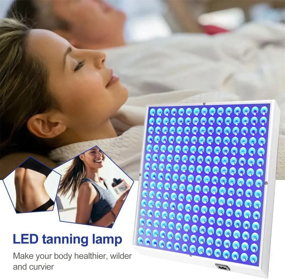 لامپ برنزه کننده خانگی با ماسک چشم و براکت، لامپ آفتاب گرفتن خانگی با نور آبی کامل 460 نانومتری، لامپ آفتابی صورت و بدن، با 225 عدد LED، دستگاه خود برنزه کننده پوست 45 وات