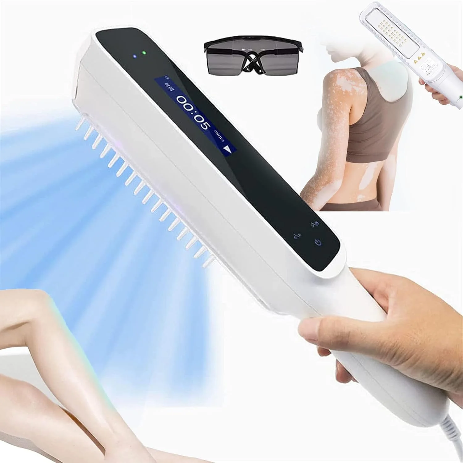 لامپ فتوتراپی، نور مراقبت از پوست UVB باند باریک 311 نانومتری، با تایمر/عینک، صفحه نمایش LCD/صفحه لمسی، ناحیه تابش 60 سانتی متر مربع، ایمن و موثر، برای پوست، سفید