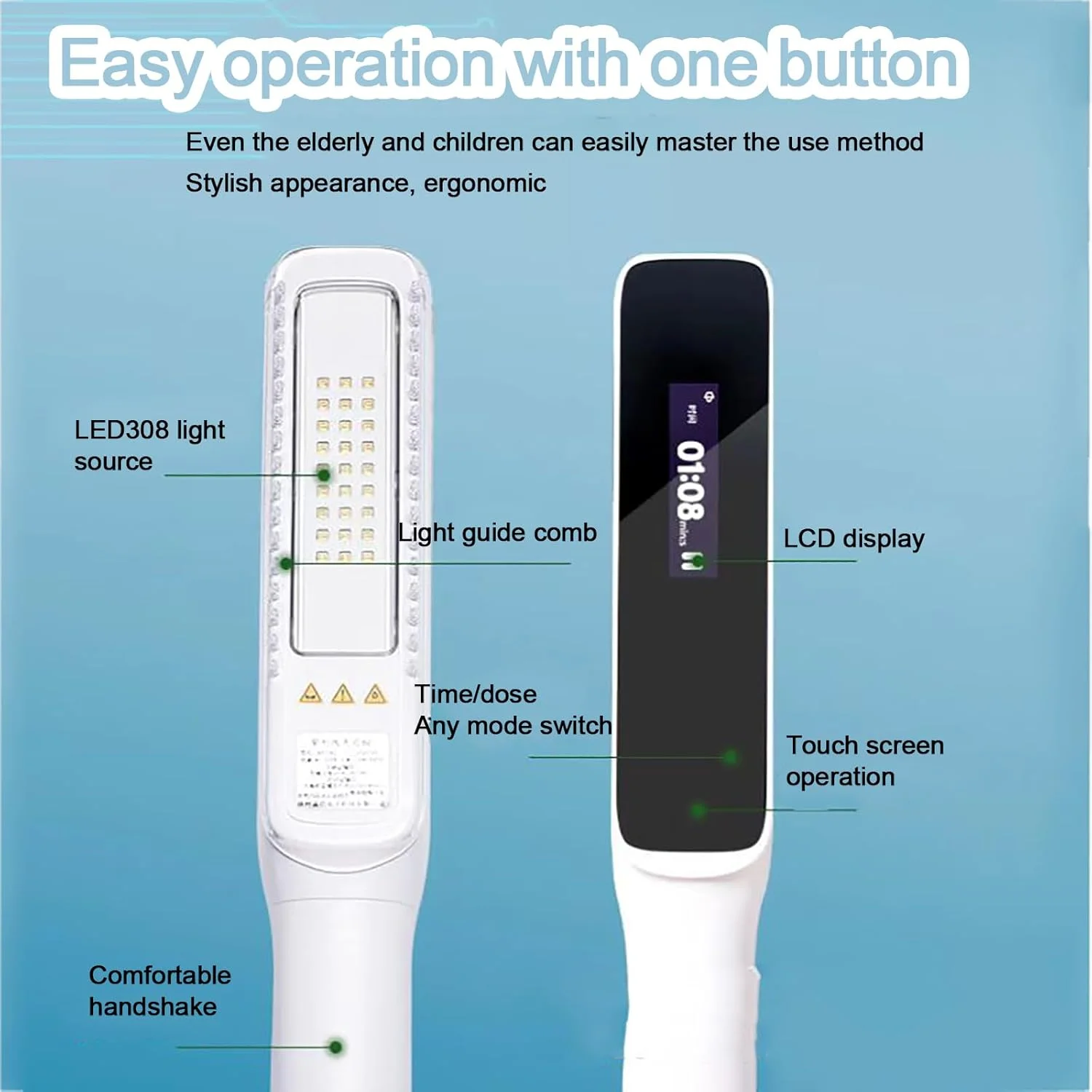 لامپ فتوتراپی، نور مراقبت از پوست UVB باند باریک 311 نانومتری، با تایمر/عینک، صفحه نمایش LCD/صفحه لمسی، ناحیه تابش 60 سانتی متر مربع، ایمن و موثر، برای پوست، سفید