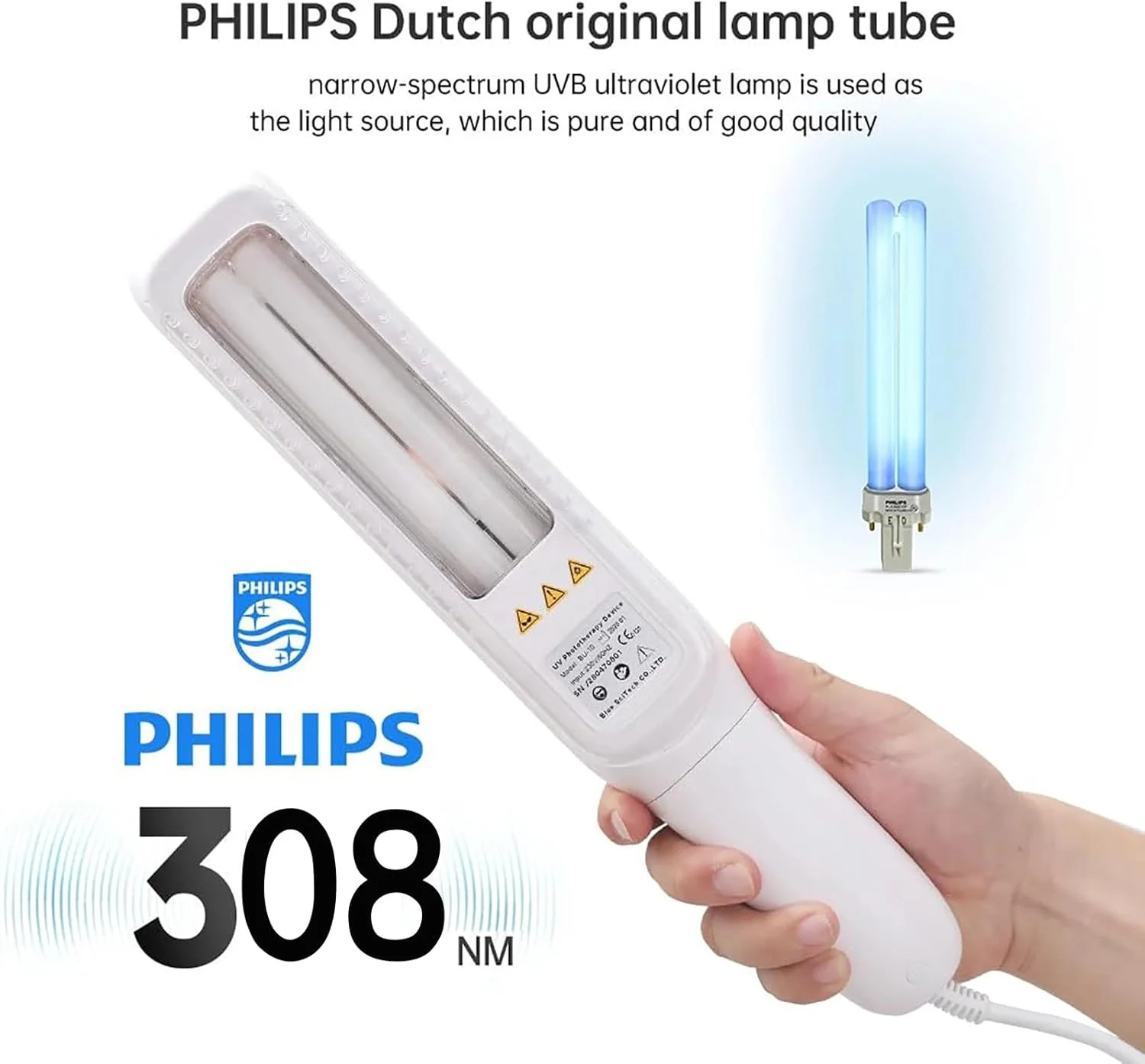 لامپ فتوتراپی، نور مراقبت از پوست UVB باند باریک 311 نانومتری، با تایمر/عینک، صفحه نمایش LCD/صفحه لمسی، ناحیه تابش 60 سانتی متر مربع، ایمن و موثر، برای پوست، سفید