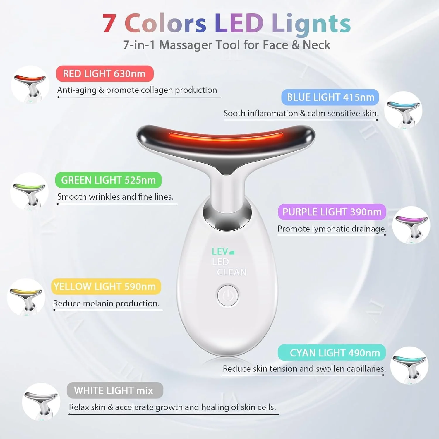 ماساژور صورت نور قرمز، ماساژور صورت درخشان کننده پوست، مجسمه ساز صورت، دستگاه لیفت صورت چند منظوره 7 رنگ LED، سفت کننده پوست و لیفت گردن، ابزار سفت کننده و فرم دهنده صورت برای زنان