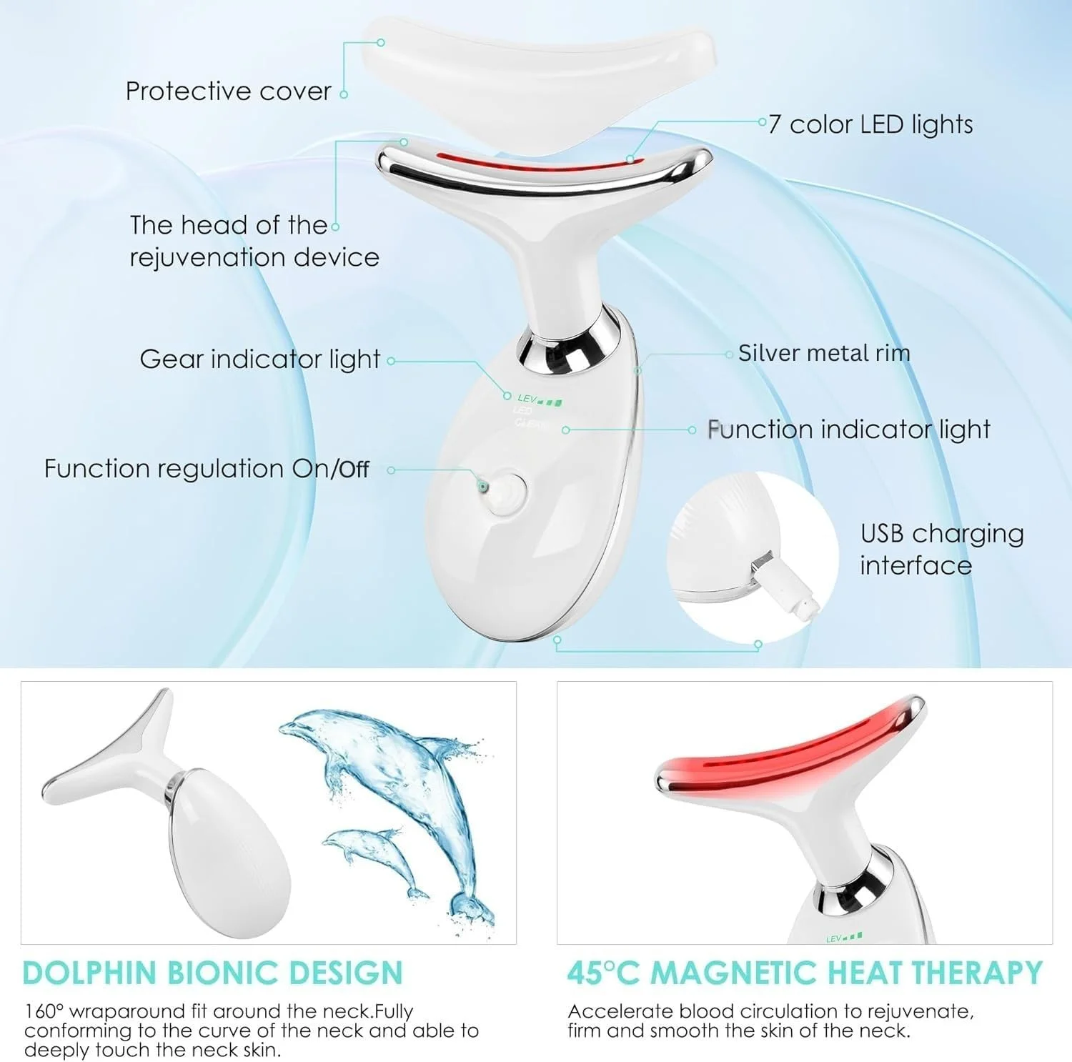 ماساژور صورت نور قرمز، ماساژور صورت درخشان کننده پوست، مجسمه ساز صورت، دستگاه لیفت صورت چند منظوره 7 رنگ LED، سفت کننده پوست و لیفت گردن، ابزار سفت کننده و فرم دهنده صورت برای زنان