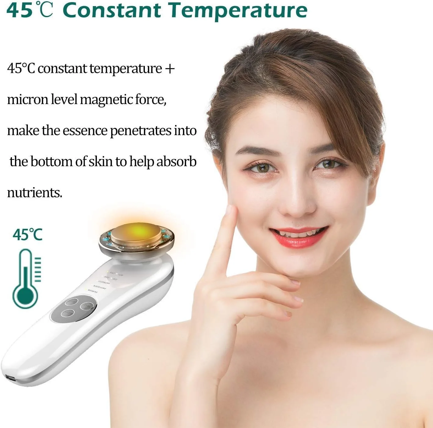 ماساژور صورت با نور آبی و قرمز LED، افزایش جذب کرم صورت، لیفت و سفت کننده پوست و کاهش چروک، طلایی