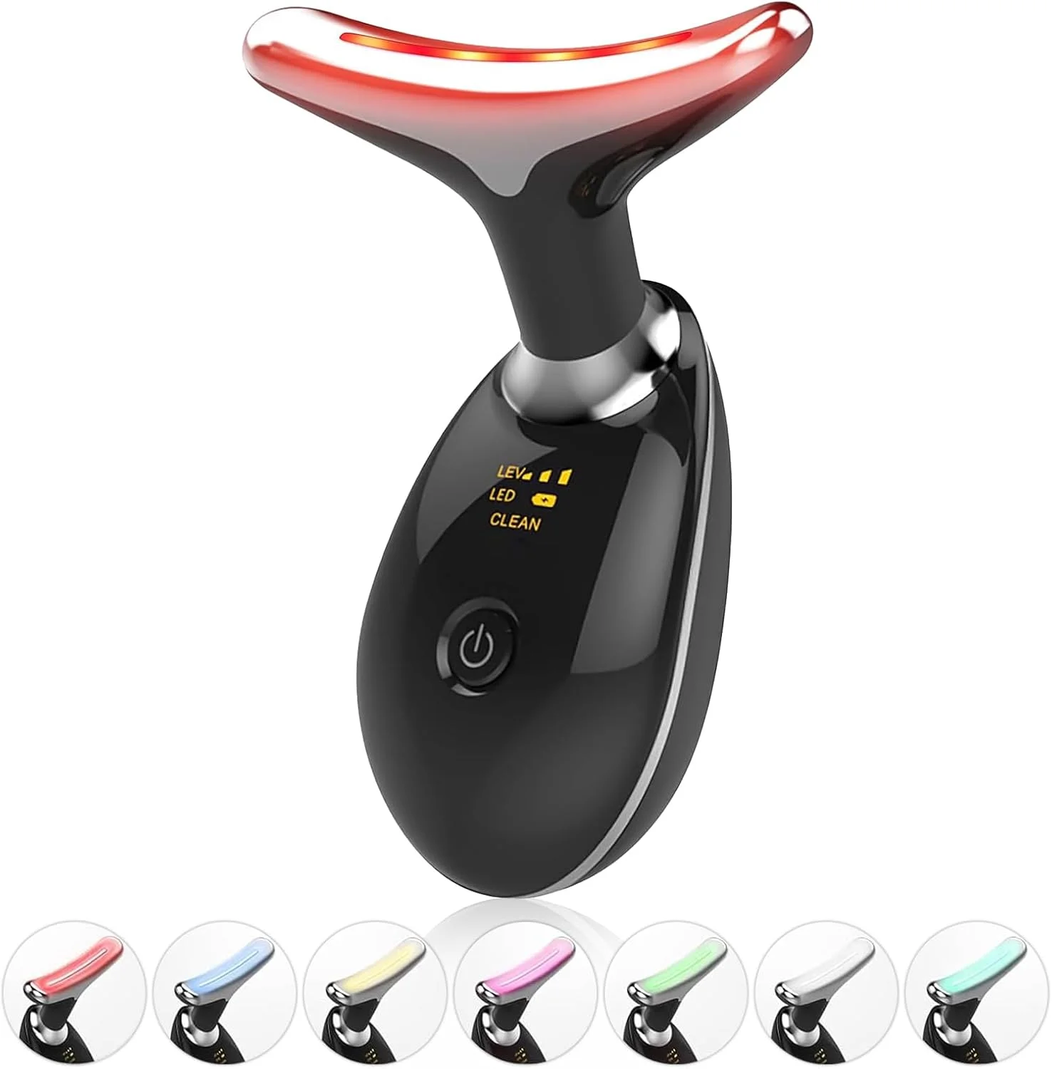 دستگاه زیبایی قابل حمل صورت، ماساژور صورت قابل حمل 7 رنگ برای مراقبت از پوست، بر اساس فناوری های سه گانه LED، حرارتی و لرزشی، ابزار فرم دهی صورت برای مراقبت از پوست در خانه (مشکی براق)