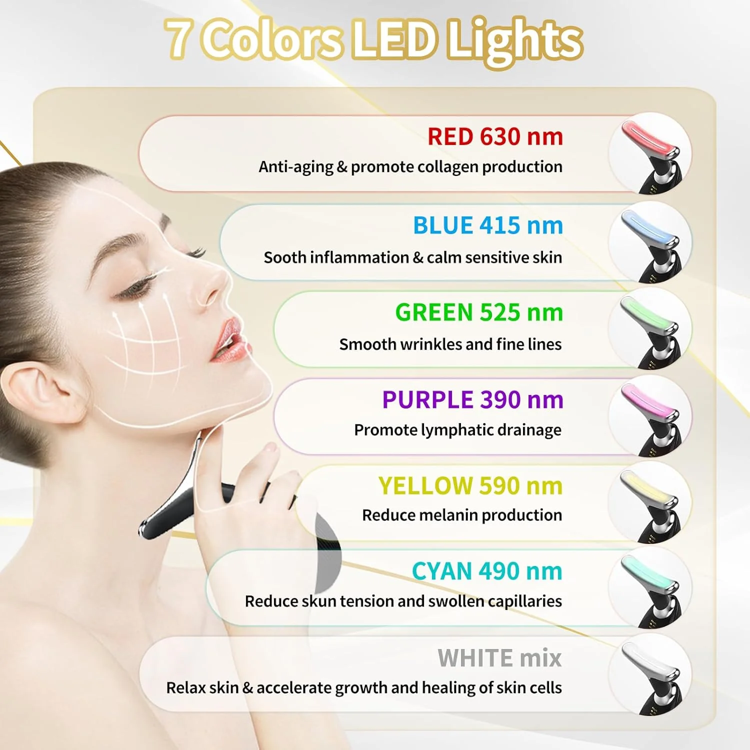 دستگاه زیبایی قابل حمل صورت، ماساژور صورت قابل حمل 7 رنگ برای مراقبت از پوست، بر اساس فناوری های سه گانه LED، حرارتی و لرزشی، ابزار فرم دهی صورت برای مراقبت از پوست در خانه (مشکی براق)