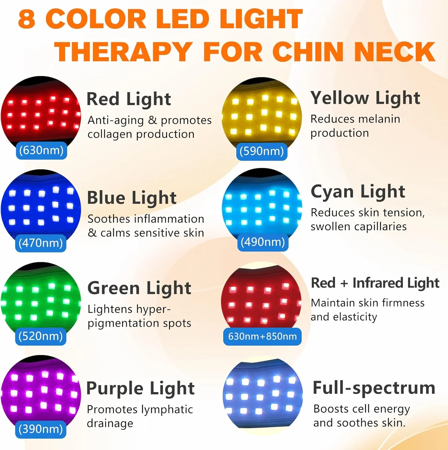 دستگاه نوردرمانی بی‌سیم برای سفت کردن گردن، چانه و لیفتینگ صورت V، پد نوردرمانی قابل حمل 8 رنگ برای تسکین درد دست، پا و مچ، پد نوردرمانی مادون قرمز