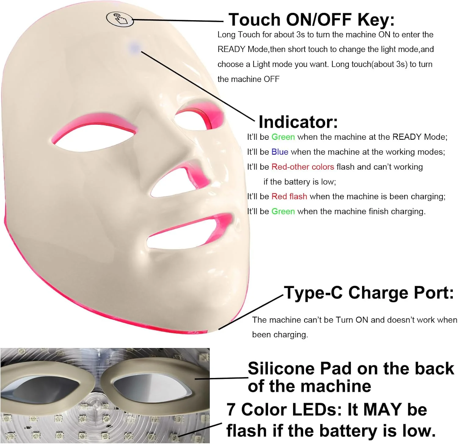 ماسک نور درمانی قرمز برای صورت، دستگاه نور درمانی ال ای دی آبی قرمز در خانه، با باتری قابل شارژ (زرد ذرت)