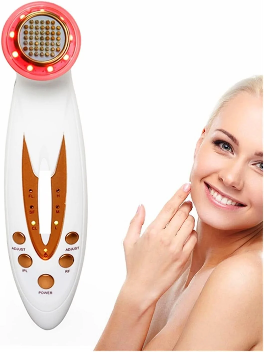 دستگاه زیبایی فرکانس RF با نور فوتون LED، لیفت صورت، رفع چین و چروک، سفت کننده پوست، ماساژ صورت، SPA با عملکردهای مختلف و سرهای قابل تعویض