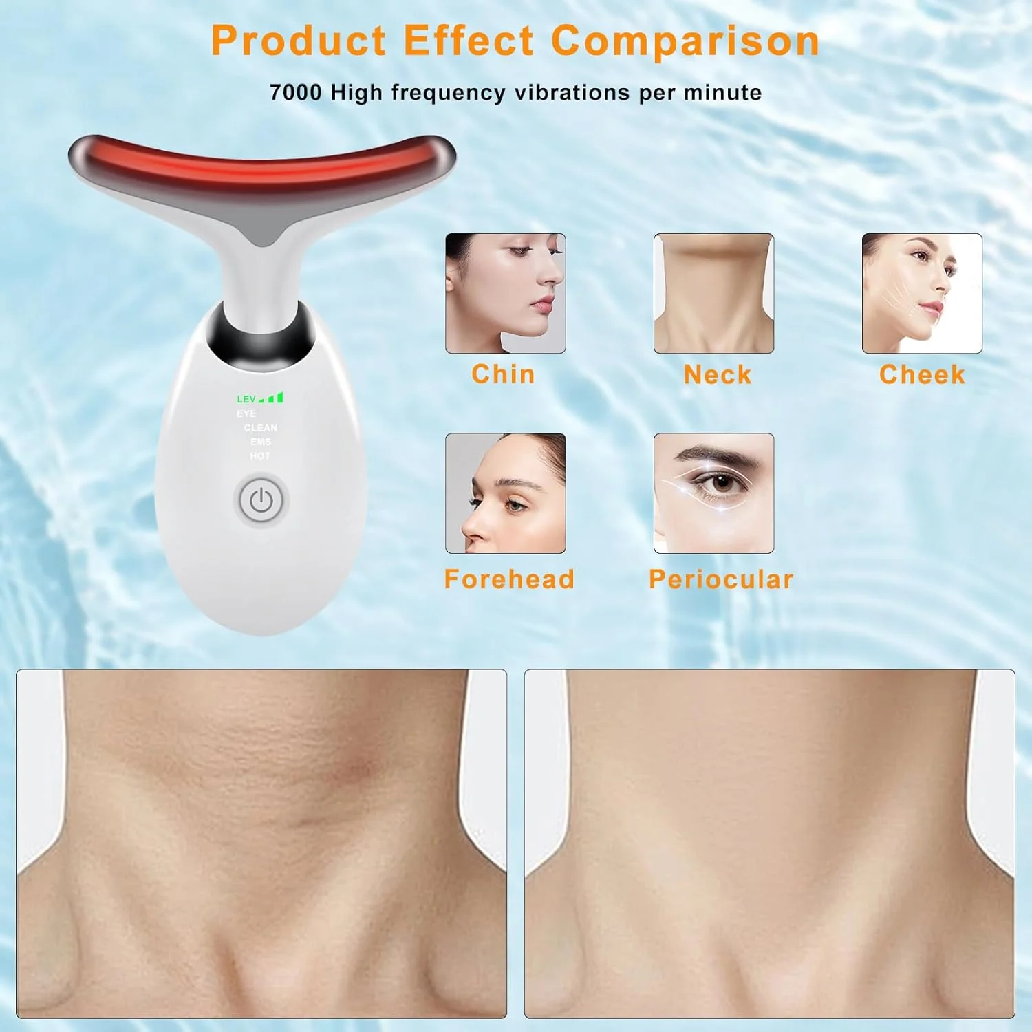 دستگاه زیبایی صورت و گردن با ویبره، دستگاه زیبایی صورت و گردن ال ای دی 7 رنگ برای استفاده خانگی، ابزارهای مراقبت از پوست چند منظوره صورت، دستگاه لیفتینگ صورت و گردن