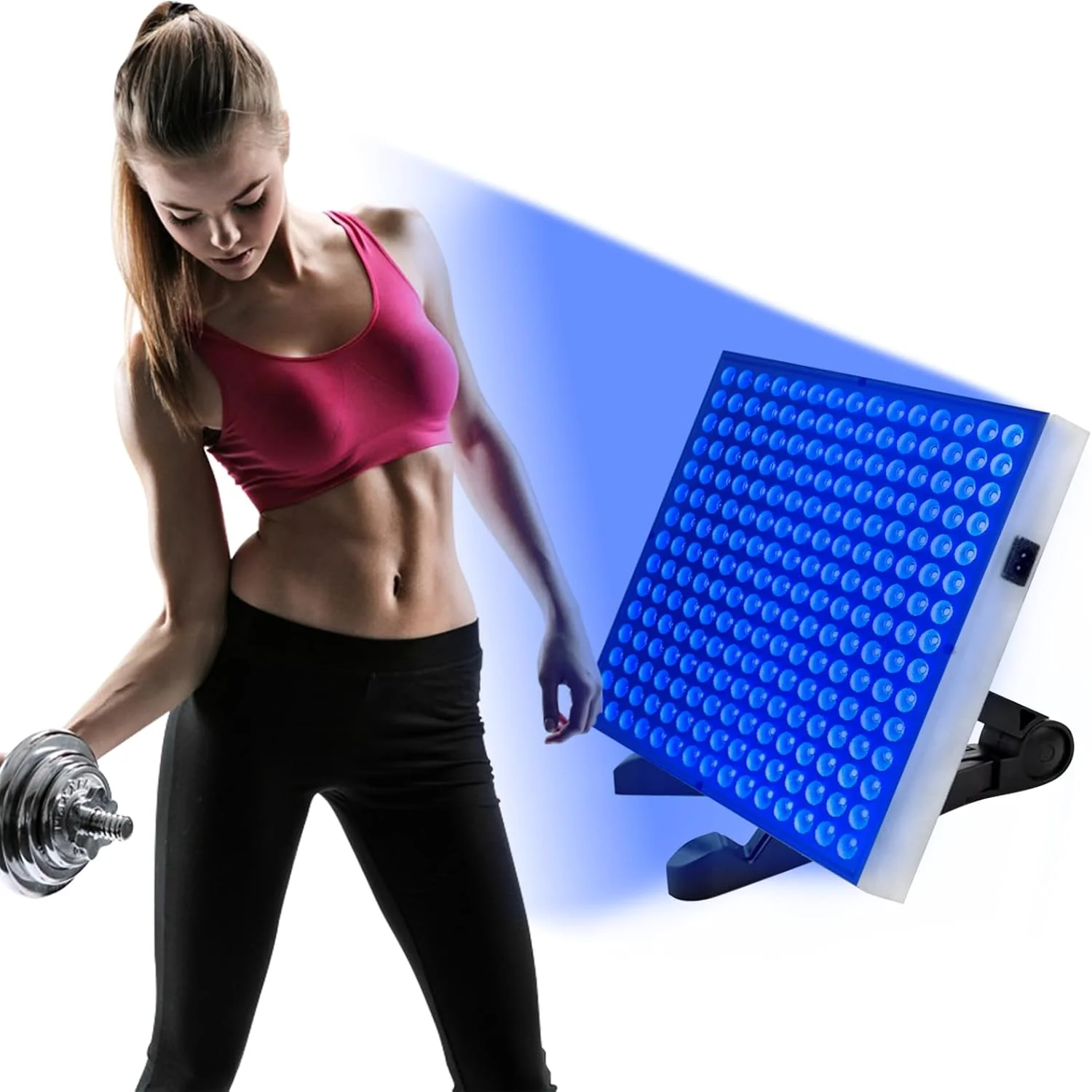 لامپ آفتاب 54 وات برای صورت و بدن با 18 عدد LED، ماسک چشم و سه پایه، دستگاه آفتاب گرفتن در خانه، نور روز برای سولاریوم خانگی (آبی)