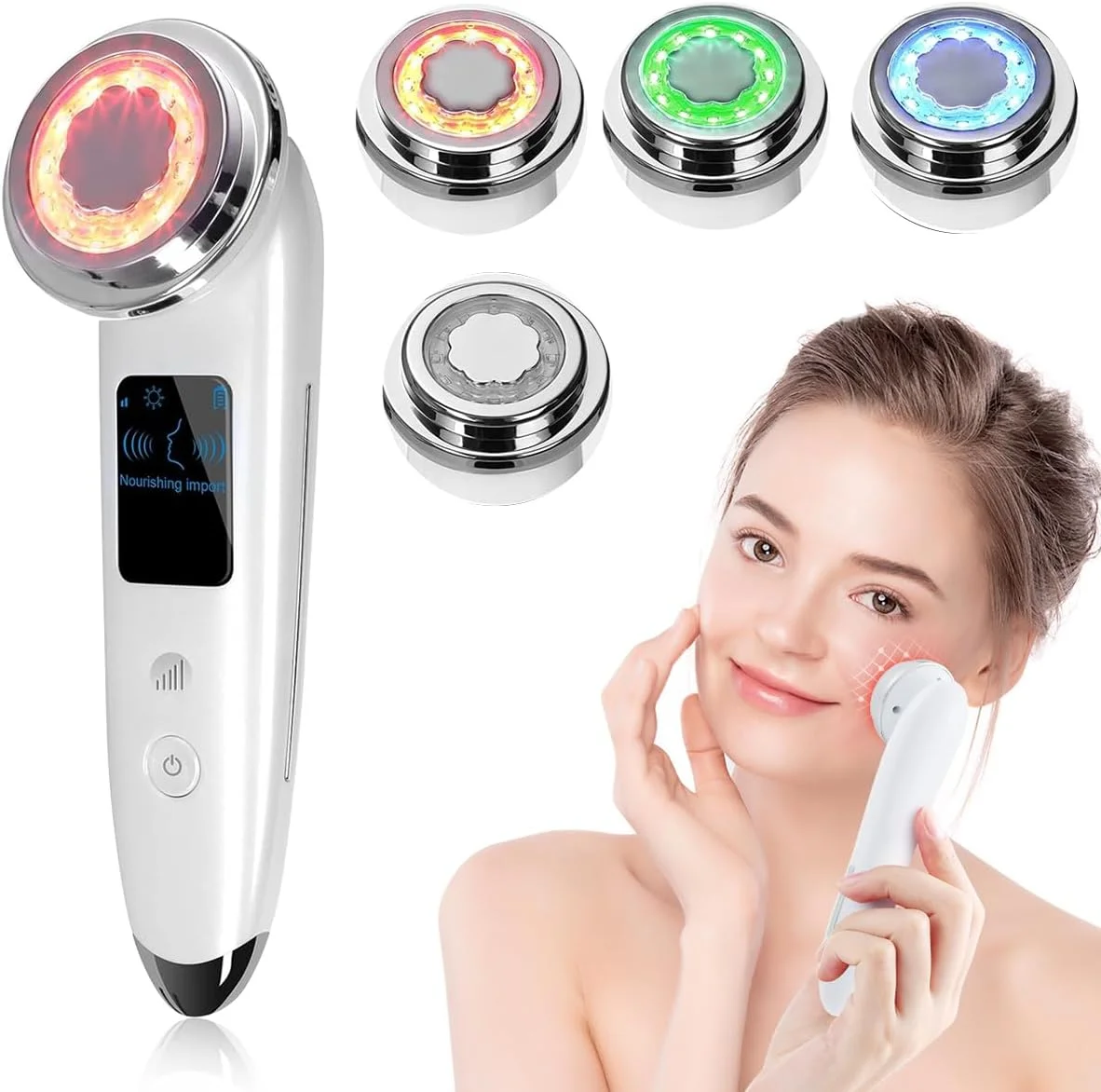 ماساژور صورت الکتریکی 4 در 1، نور درمانی LED برای سفت کردن پوست، دستگاه لیفت صورت برای کاهش چین و چروک، ضد پیری، افزایش جذب سرم، بهبود خاصیت ارتجاعی، حرفه ای