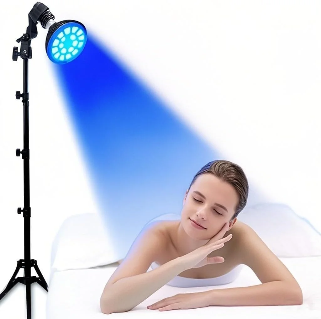 دستگاه برنزه کننده صورت و بدن، لامپ برنزه کننده 54 وات با سه پایه، ارتفاع قابل تنظیم 98-200 سانتی متر، لامپ آفتاب گرفتن 18 LED 460NM، سر چرخان 180 درجه، آفتاب گرفتن در خانه برای پوست برنزی در تمام طول سال