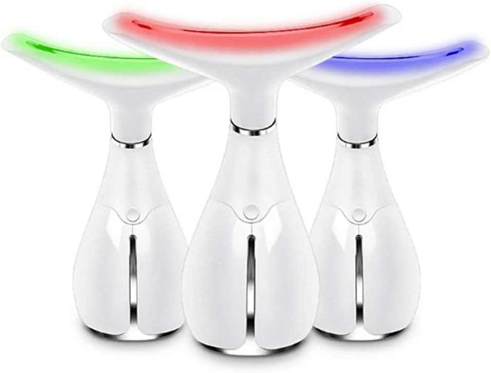 دستگاه سفت کننده گردن و رفع چین و چروک با نور LED سه فوتونی، ماساژور ویبره پوست گردن، دستگاه ماساژ رفع چین و چروک، دستگاه زیبایی لیفت و سفت کننده پوست گردن