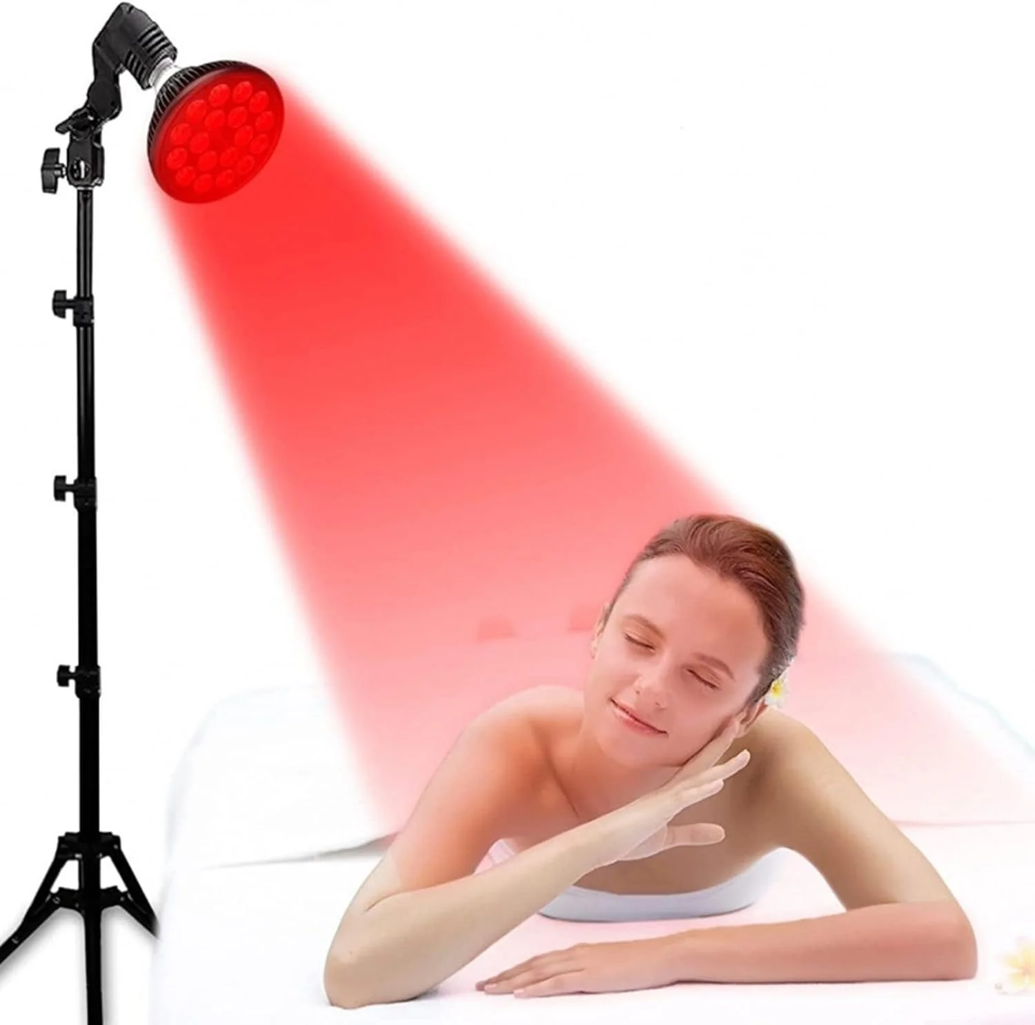 لامپ برنزه کننده 54 وات با سه پایه، آلومینیوم سبک وزن، دستگاه بدن صورت 18 ال ای دی 660+850 نانومتر، محافظت از چشم، ارتفاع قابل تنظیم 98-200 سانتی متر، سر چرخان 180 درجه، آفتاب گرفتن در خانه برای پوست برنزه در تمام طول سال