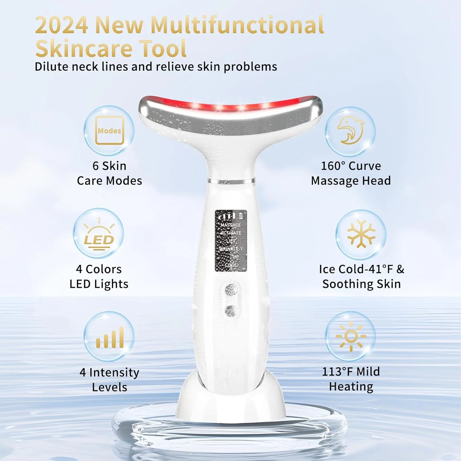 دستگاه نور درمانی قرمز برای صورت و گردن، دستگاه نور درمانی LED چهار رنگ برای مراقبت از پوست در خانه، ویبره میکرو جریان، خدمات سرد و گرم صورت، ابزارهای مراقبت از پوست چند منظوره صورت