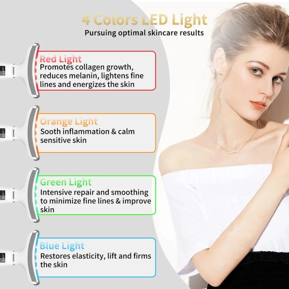 دستگاه نور درمانی قرمز برای صورت و گردن، دستگاه نور درمانی LED چهار رنگ برای مراقبت از پوست در خانه، ویبره میکرو جریان، خدمات سرد و گرم صورت، ابزارهای مراقبت از پوست چند منظوره صورت
