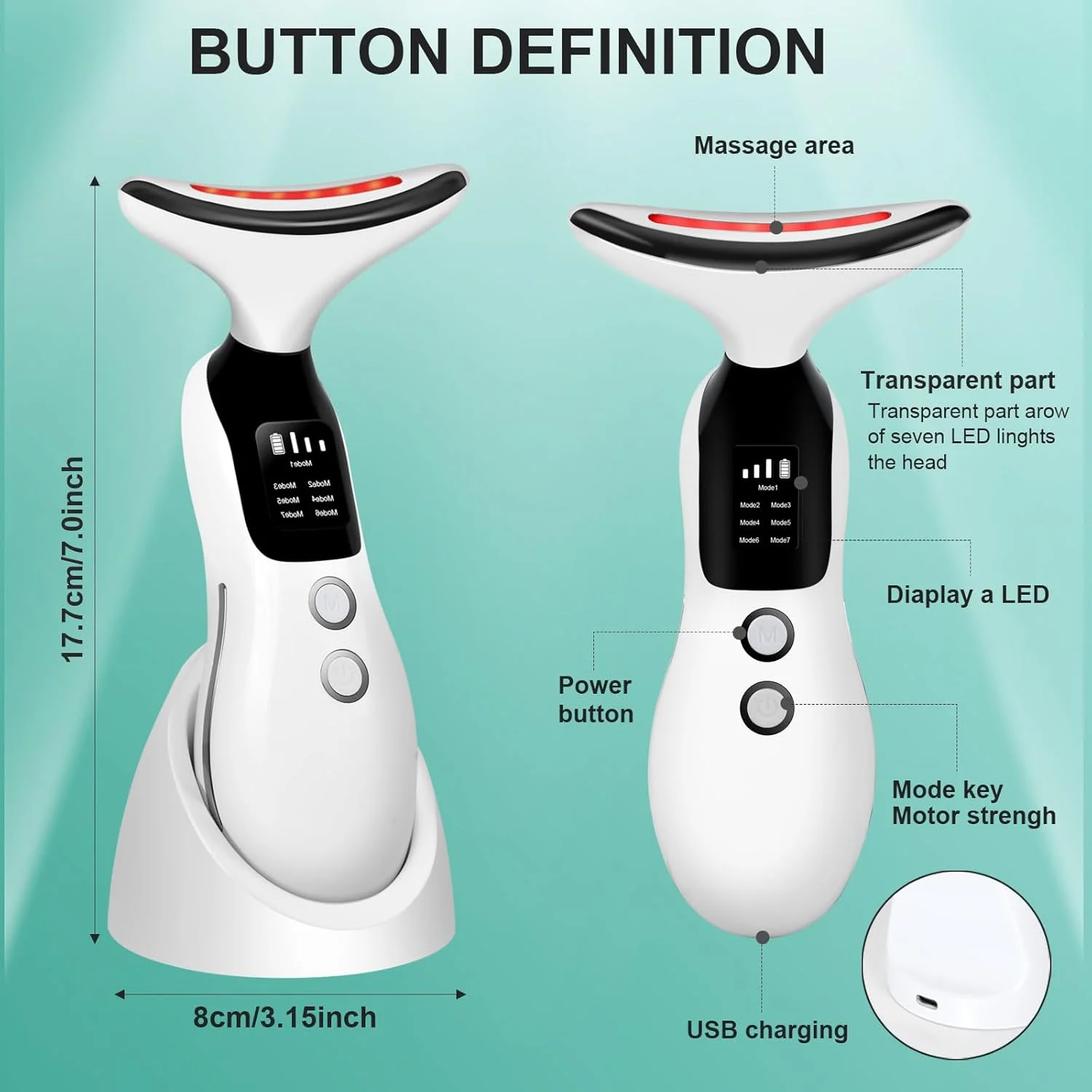 ماساژور صورت ضد چروک، دستگاه ماساژ صورت EMS ضد چروک با 3 حالت 7 رنگ LED و دمای 45 درجه سانتیگراد، دستگاه زیبایی صورت برای سفت کردن، لیفتینگ و بهبود پوست ماساژور صورت ضد چروک، دستگاه ماساژ صورت EMS ضد چروک با 3 حالت 7 رنگ LED و دمای 45 درجه سانتیگراد، دستگاه زیبایی صورت برای سفت کردن، لیفتینگ و بهبود پوست