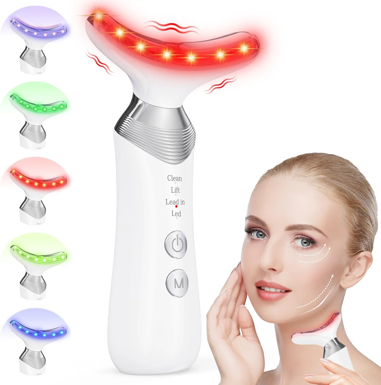 دستگاه نوردرمانی صورت با نور قرمز - دستگاه ماساژور صورت و گردن با 5 رنگ LED برای استفاده در منزل