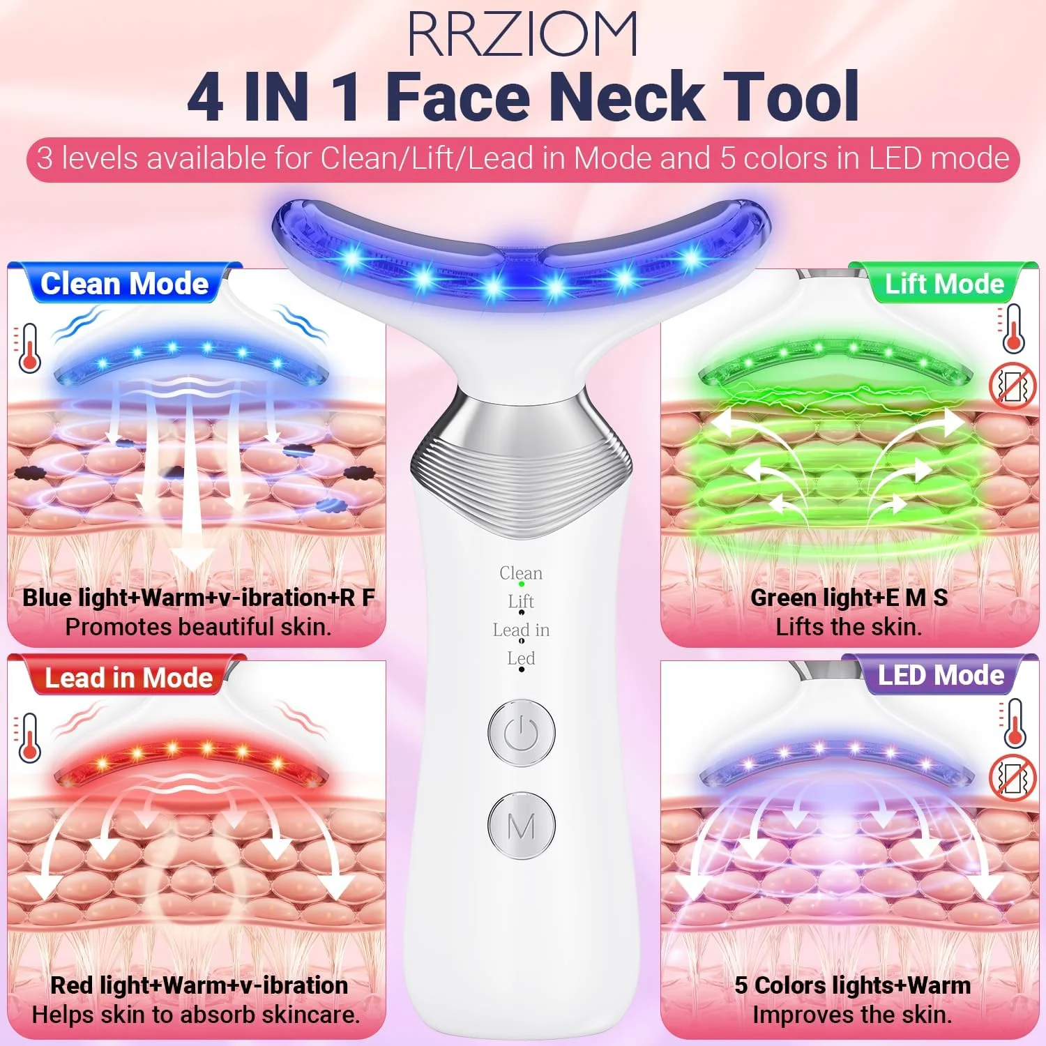 دستگاه نوردرمانی صورت با نور قرمز - دستگاه ماساژور صورت و گردن با 5 رنگ LED برای استفاده در منزل
